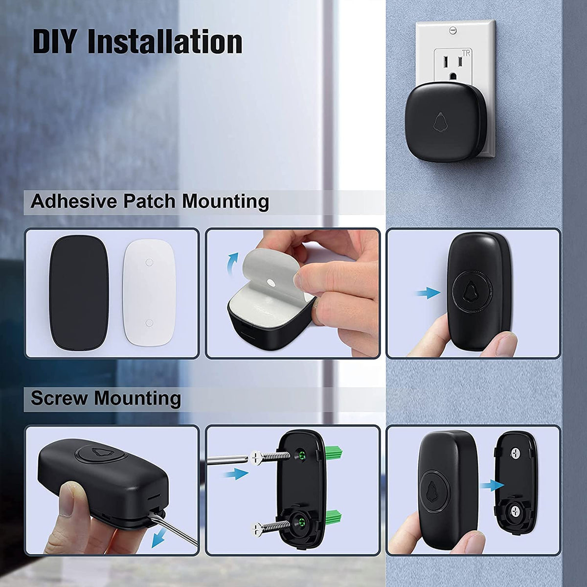 SECRUI Wireless Doorbell with 2 Receivers, Black