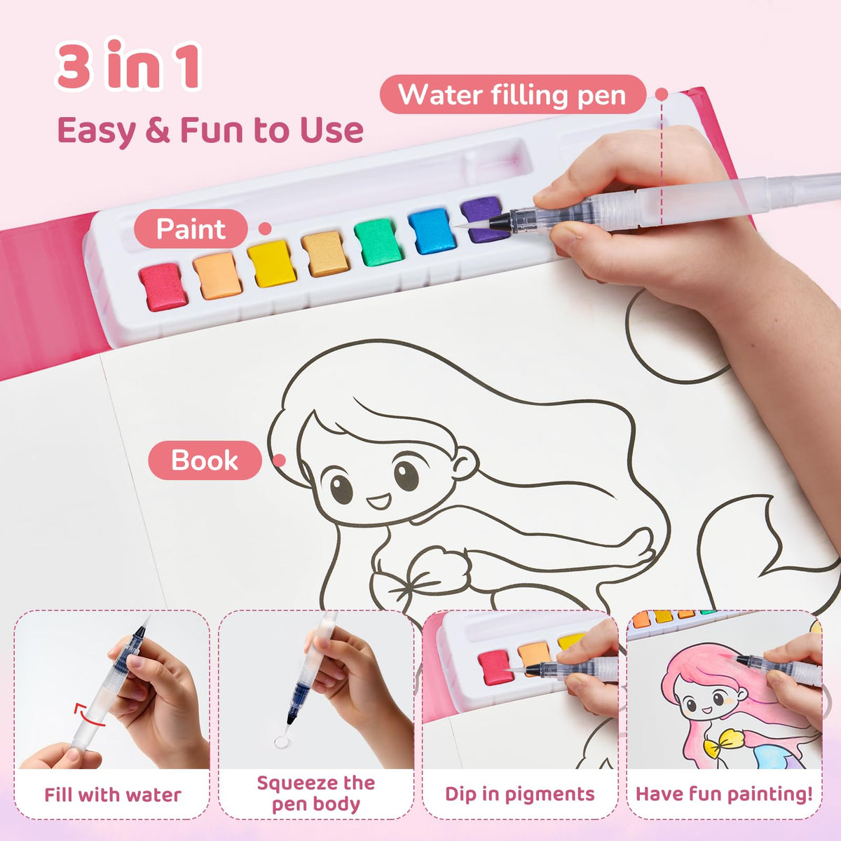 JoyCat Paint with Water Colouring Book for Toddlers, Magical Pony