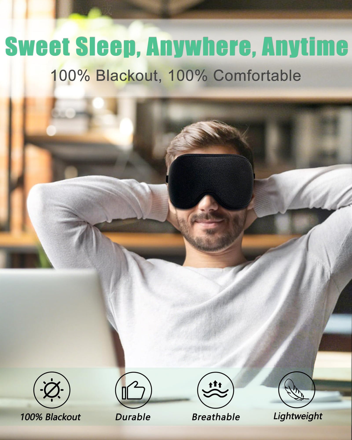 Blackout Sleep Mask for Women and Men, 2 Pack, Black and Pink