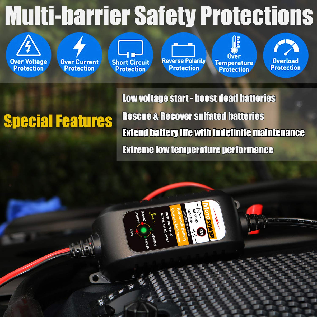 MOTOPOWER MP00205A 12V 800mA Battery Charger and Maintainer
