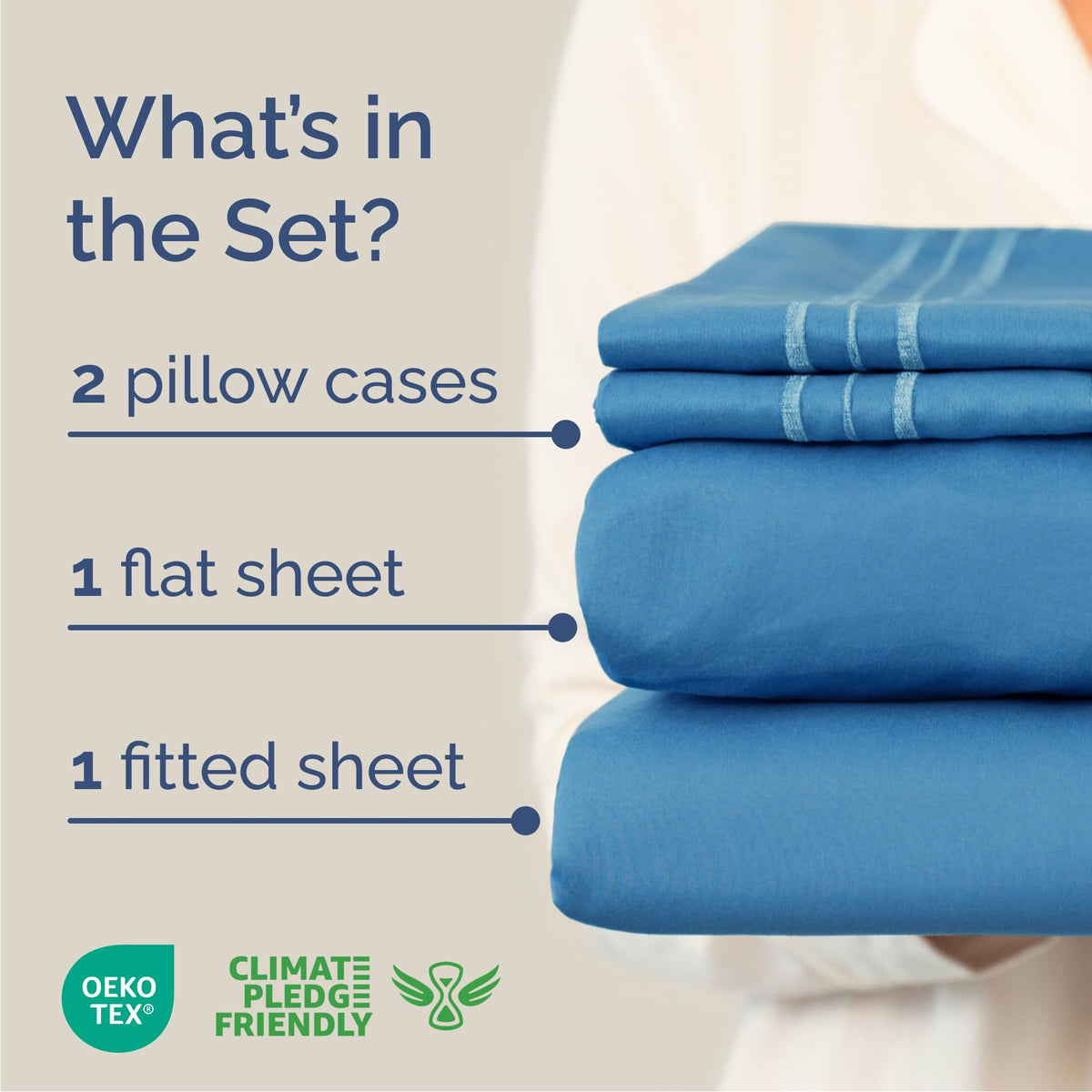 CGK Unlimited Brushed Microfibre Sheet Set, Queen, Denim Blue