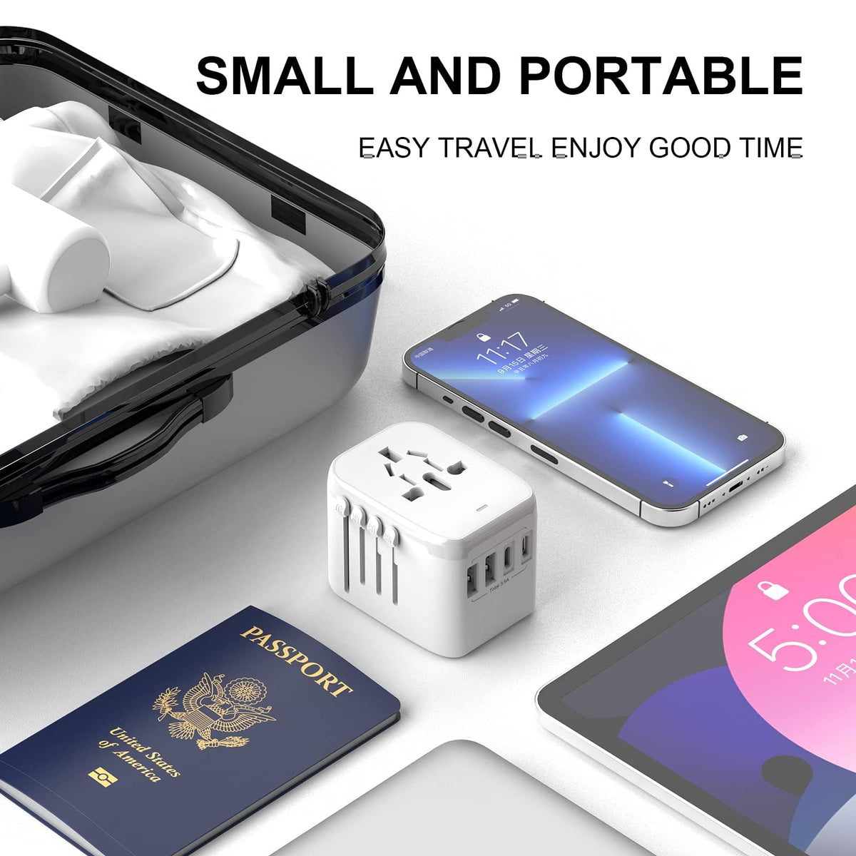 VYLEE 5-in-1 International Travel Plug Adapter, White