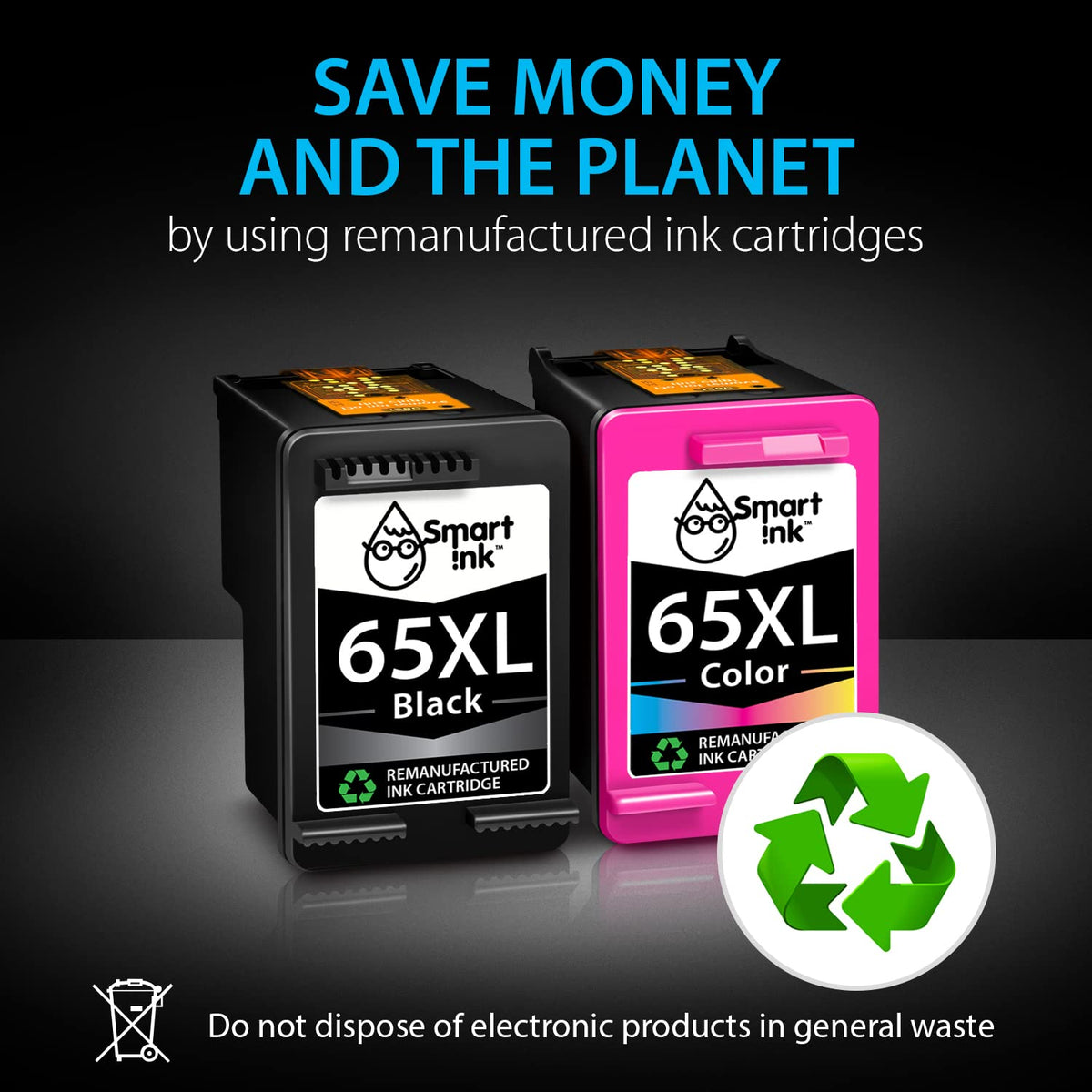 Smart Ink Remanufactured HP 65XL Ink, Black & Colour (2 Pack)