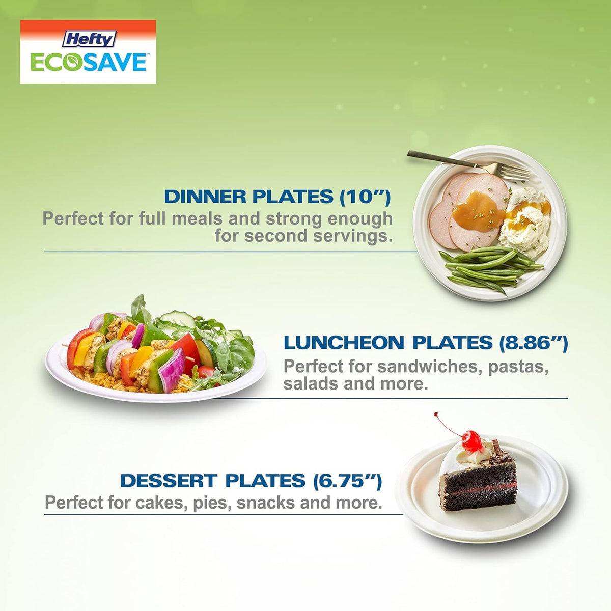 Hefty Ecosave Compostable Paper Plates, 10 Inch, 80 Count
