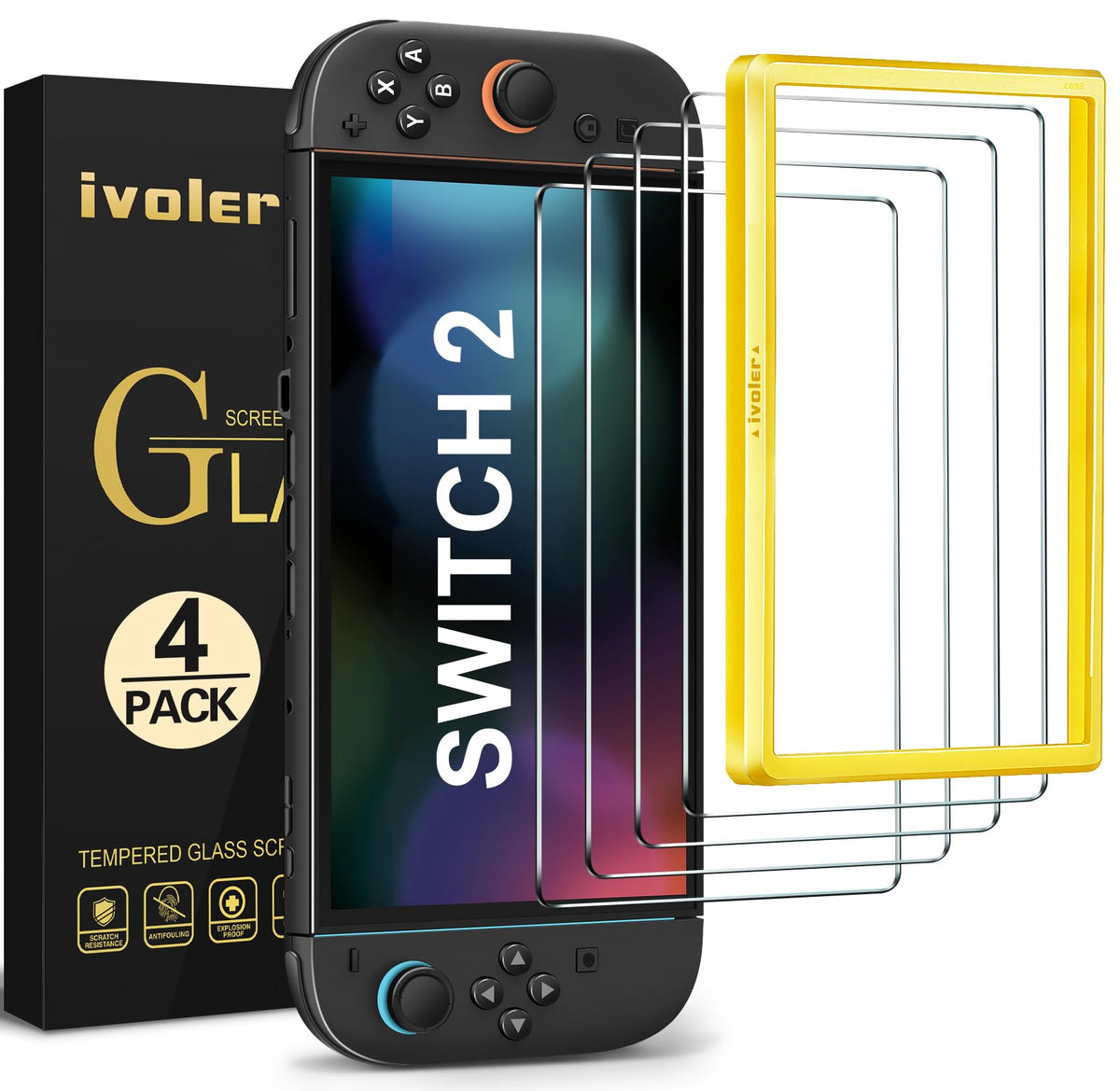 ivoler Tempered Glass Screen Protector for Nintendo Switch 2, 4 Pack