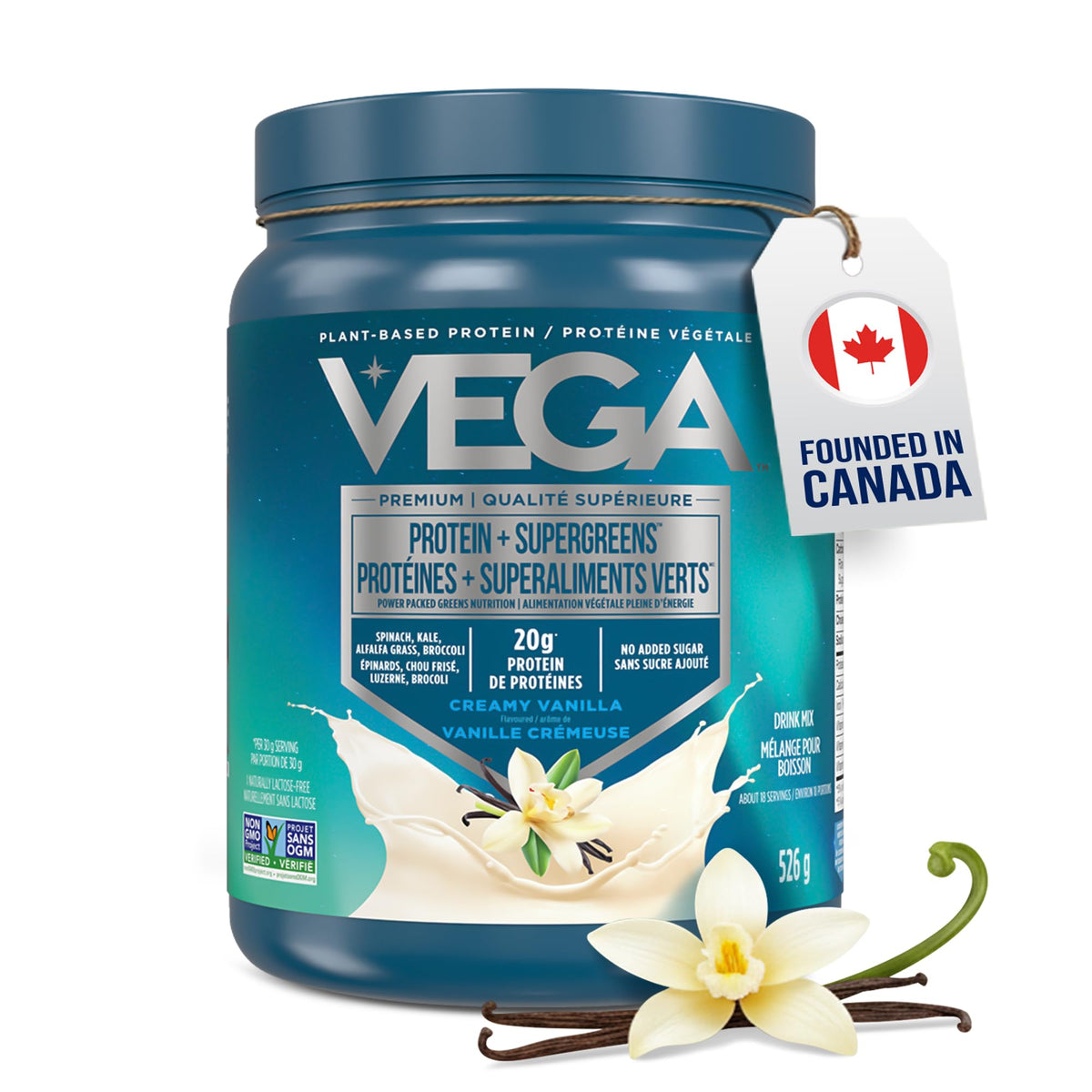 Vega Protein + Supergreens Plant-Based Protein, Vanilla, 526 g