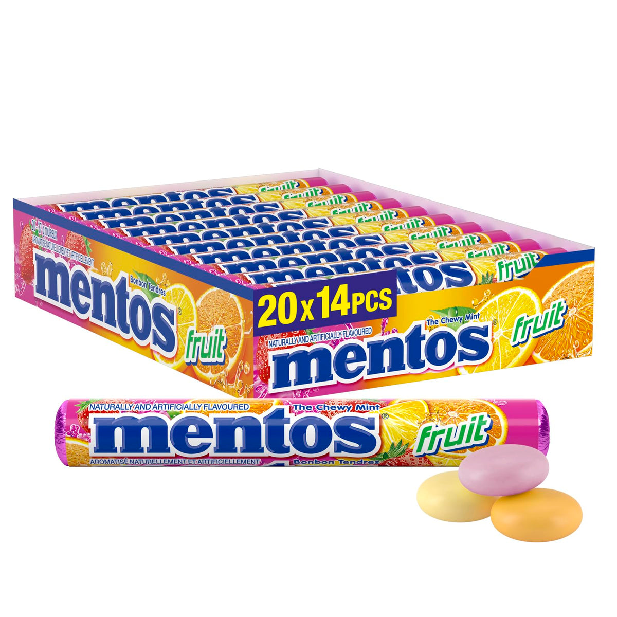Mentos Chewy Mints, Fruit, 37g per Roll, 20 Rolls (280 Pieces)