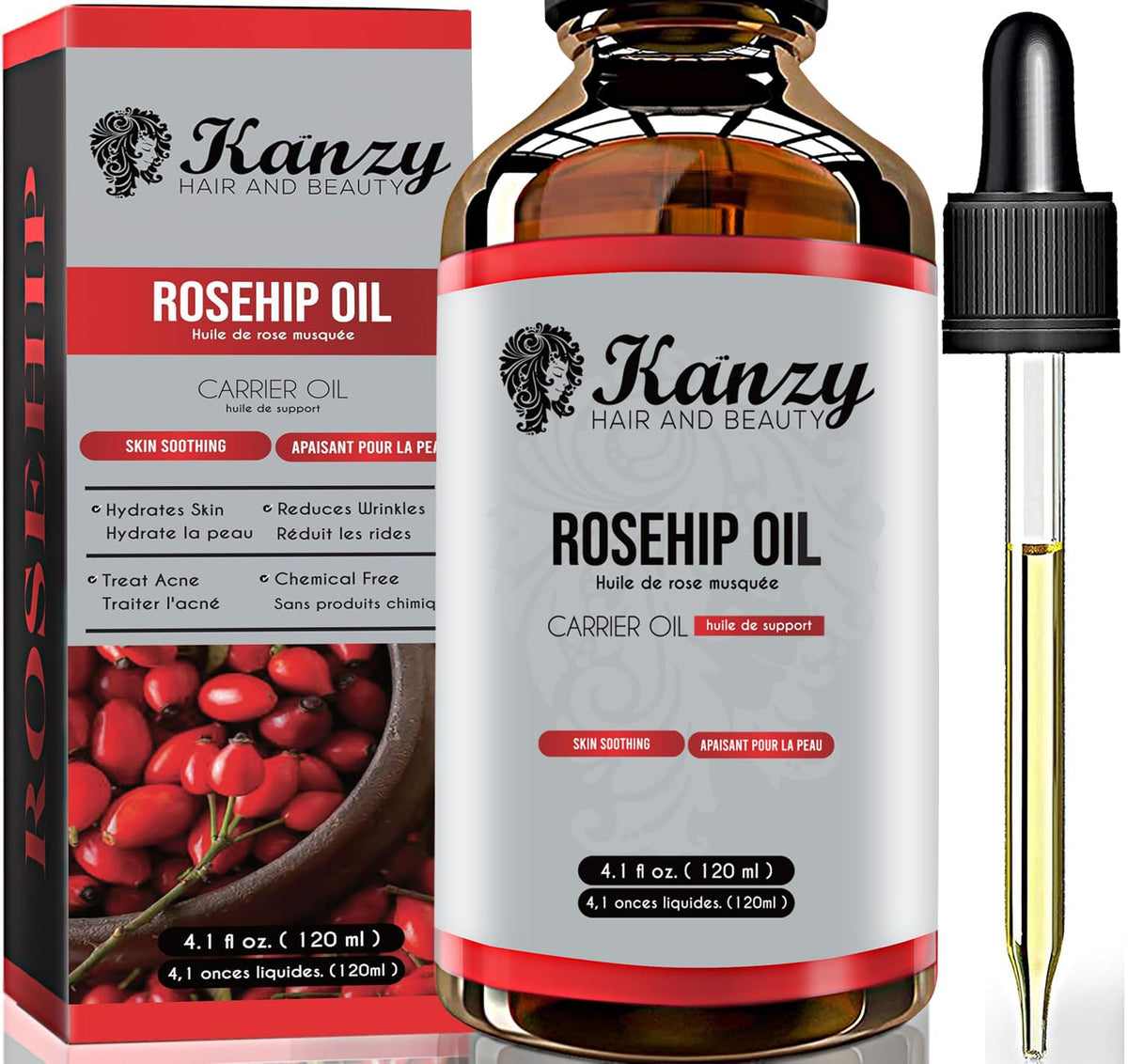Kanzy Cold-Pressed Rosehip Oil, 120 mL