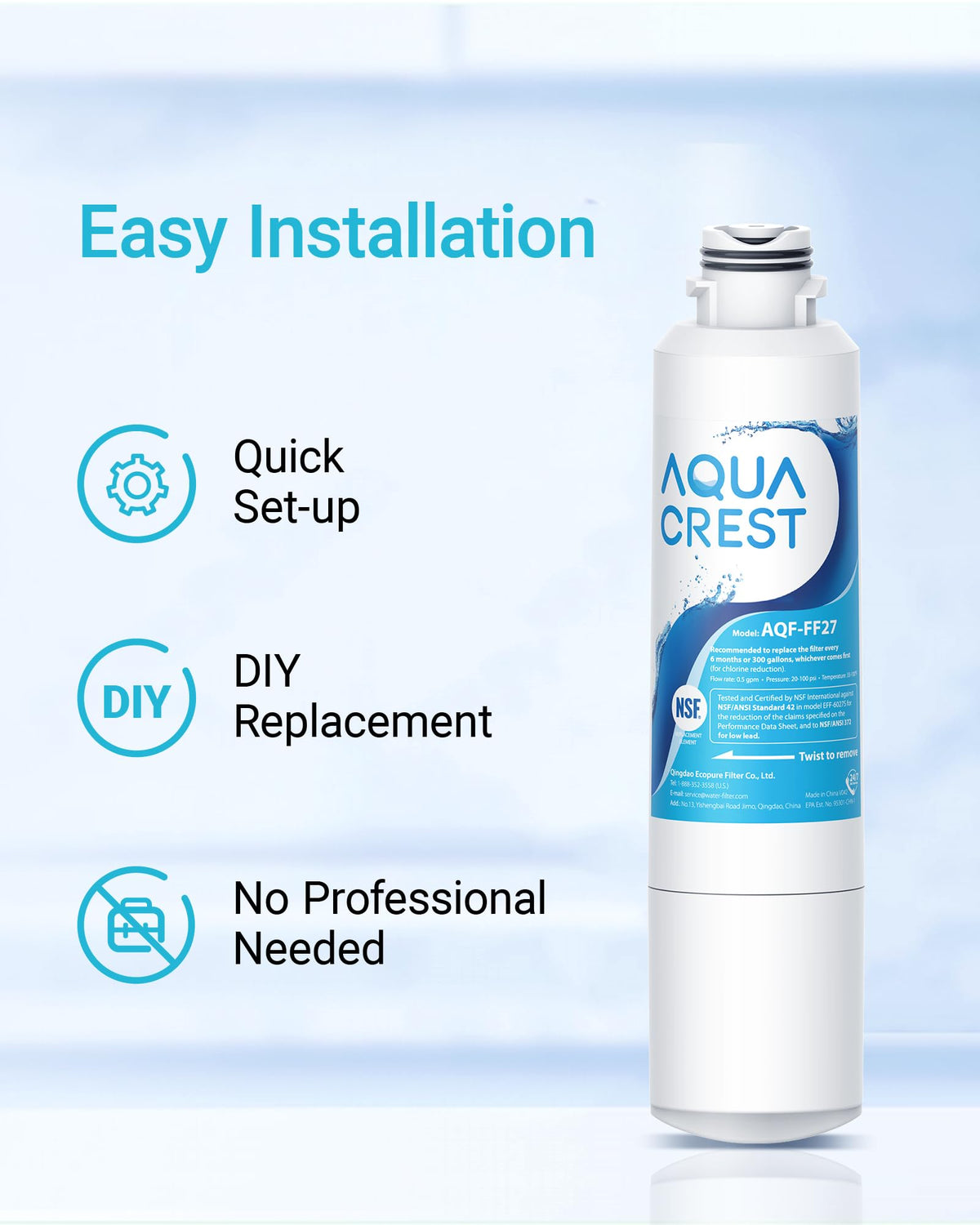 AQUA CREST AQF-FF27 Water Filter for Samsung HAF-CIN, 3 Pack