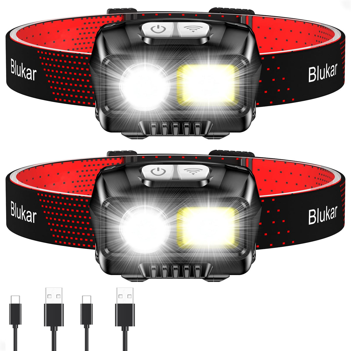Blukar Rechargeable LED Headlamp with Motion Sensor (2 Pack)