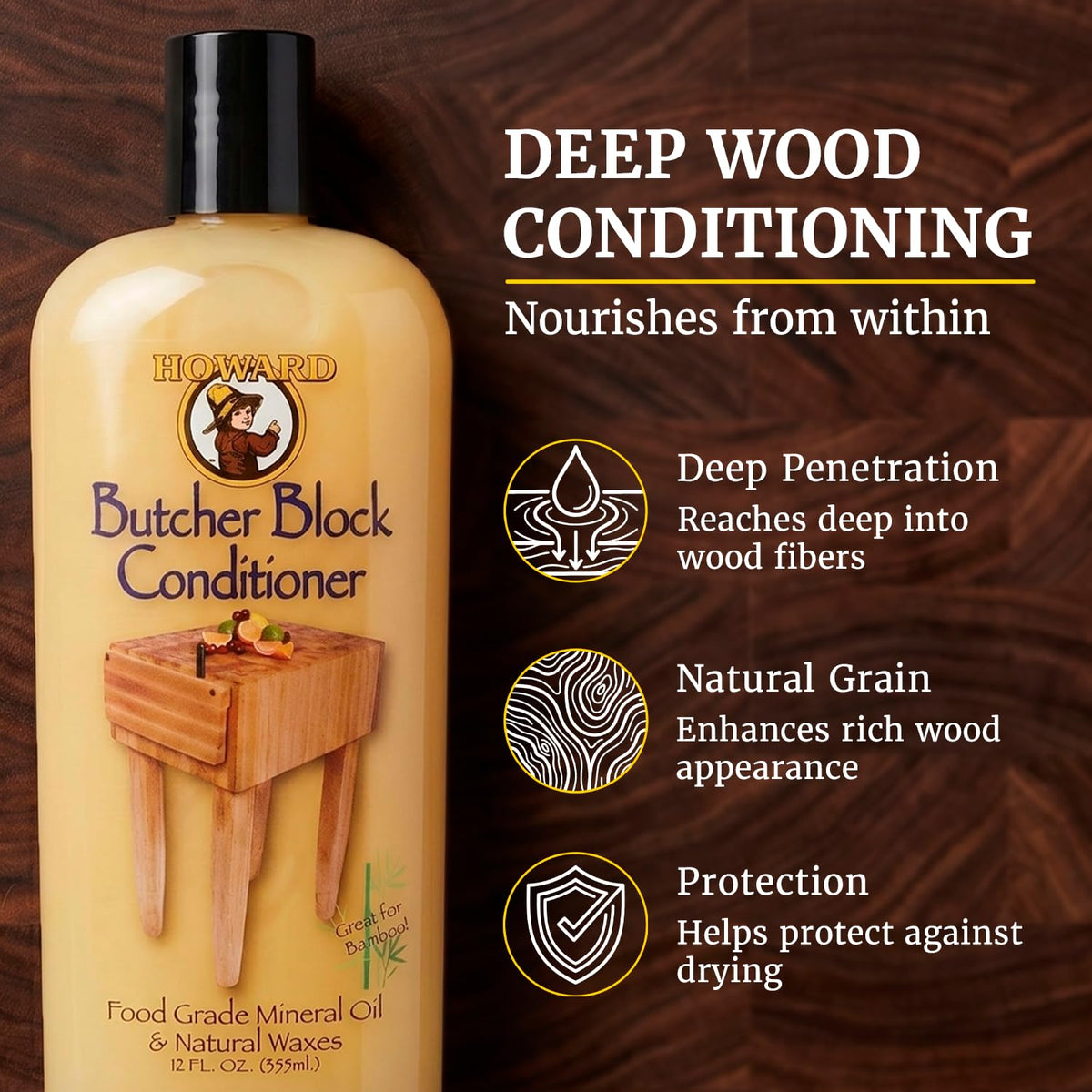 Howard BBC012 Butcher Block Conditioner, 12-Ounce