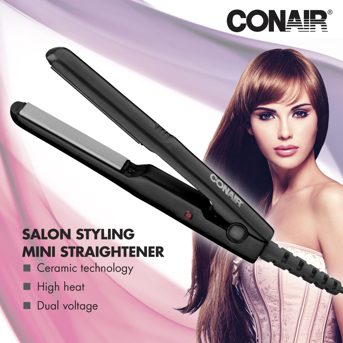 Conair Mini Pro Travel Flat Iron, 1/2 in (13 mm), Black, CS80XAC