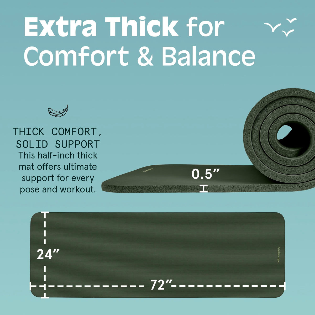 Retrospec Solana Yoga Mat with Strap, 1/2", Wild Spruce