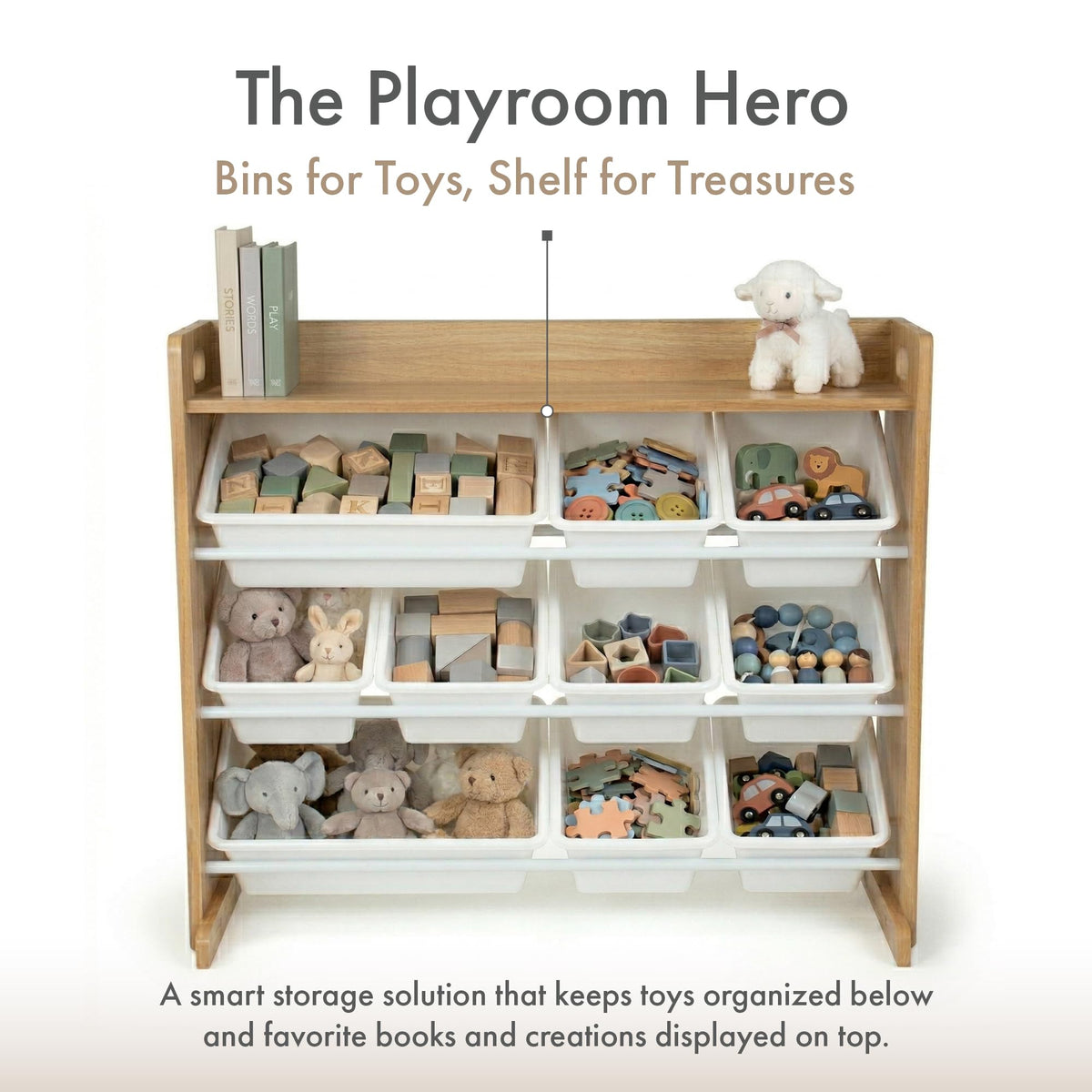 Humble Crew Toy Storage Organizer with 9 Removable Bins, Natural/White