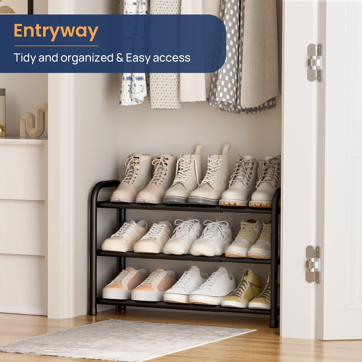 ENJOYBASICS 3-Tier Expandable Metal Shoe Rack, Black