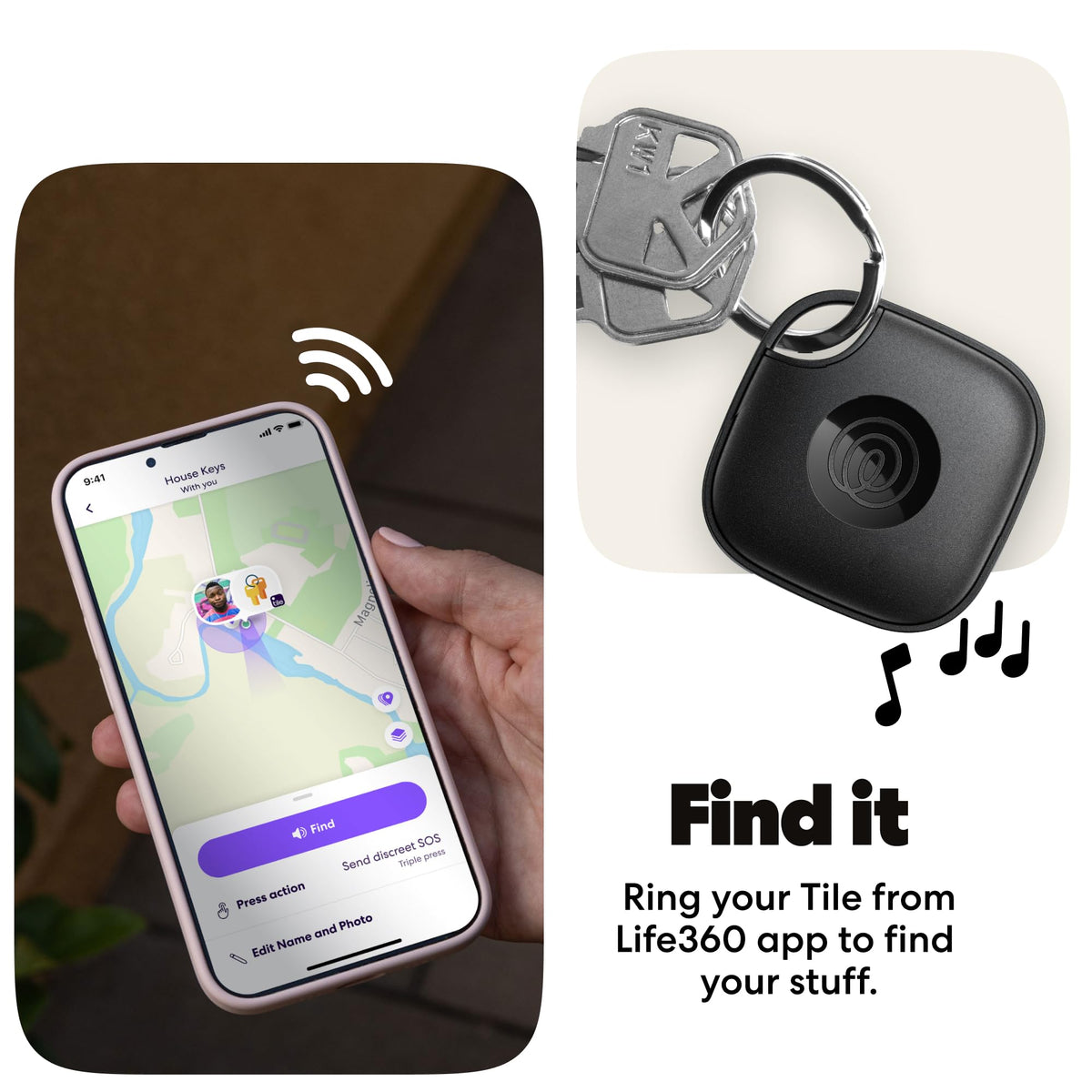 Life360 Tile Bluetooth Tracker and Item Locator, Black, 1 Pack