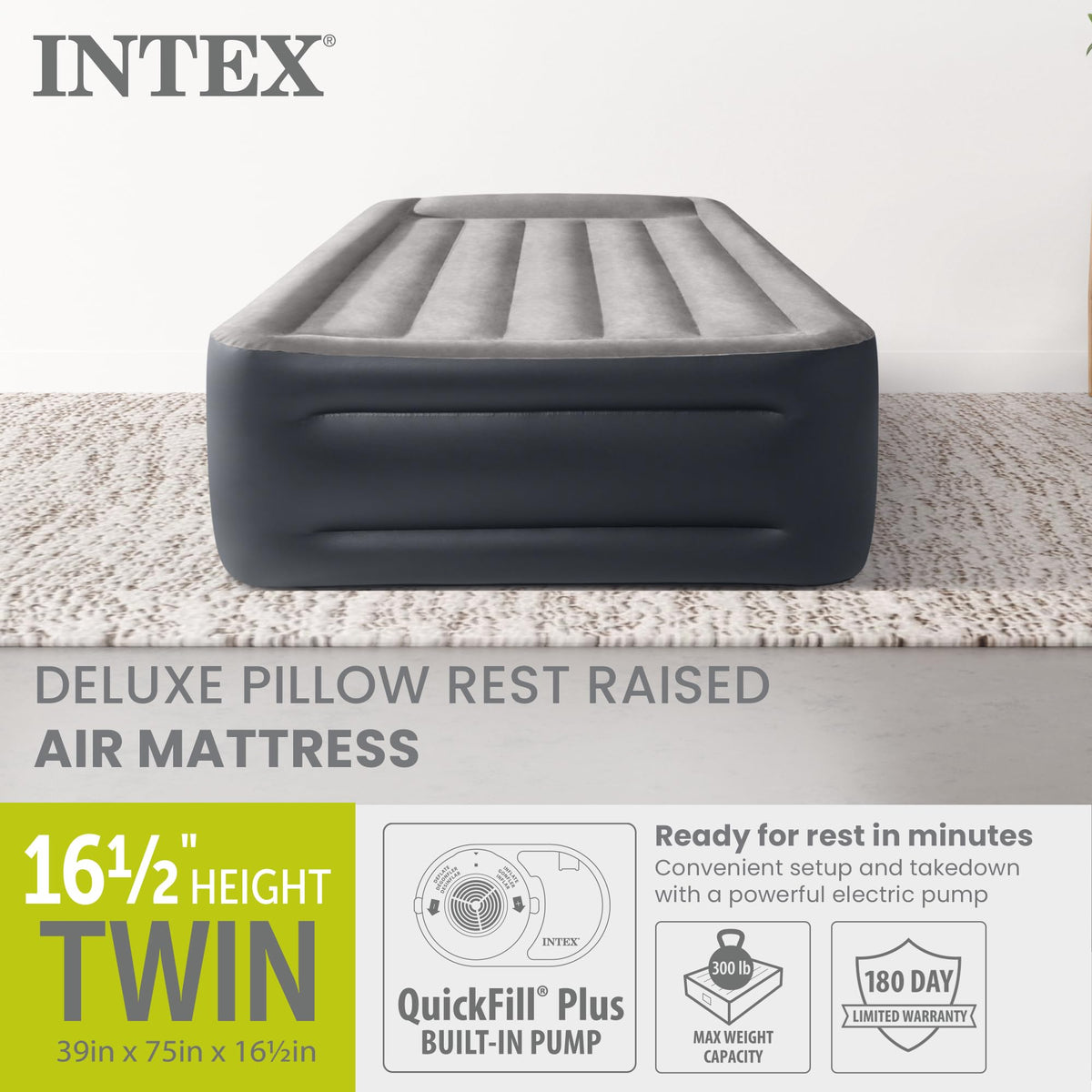 INTEX 64131ED Dura-Beam Plus Deluxe Air Mattress, Twin