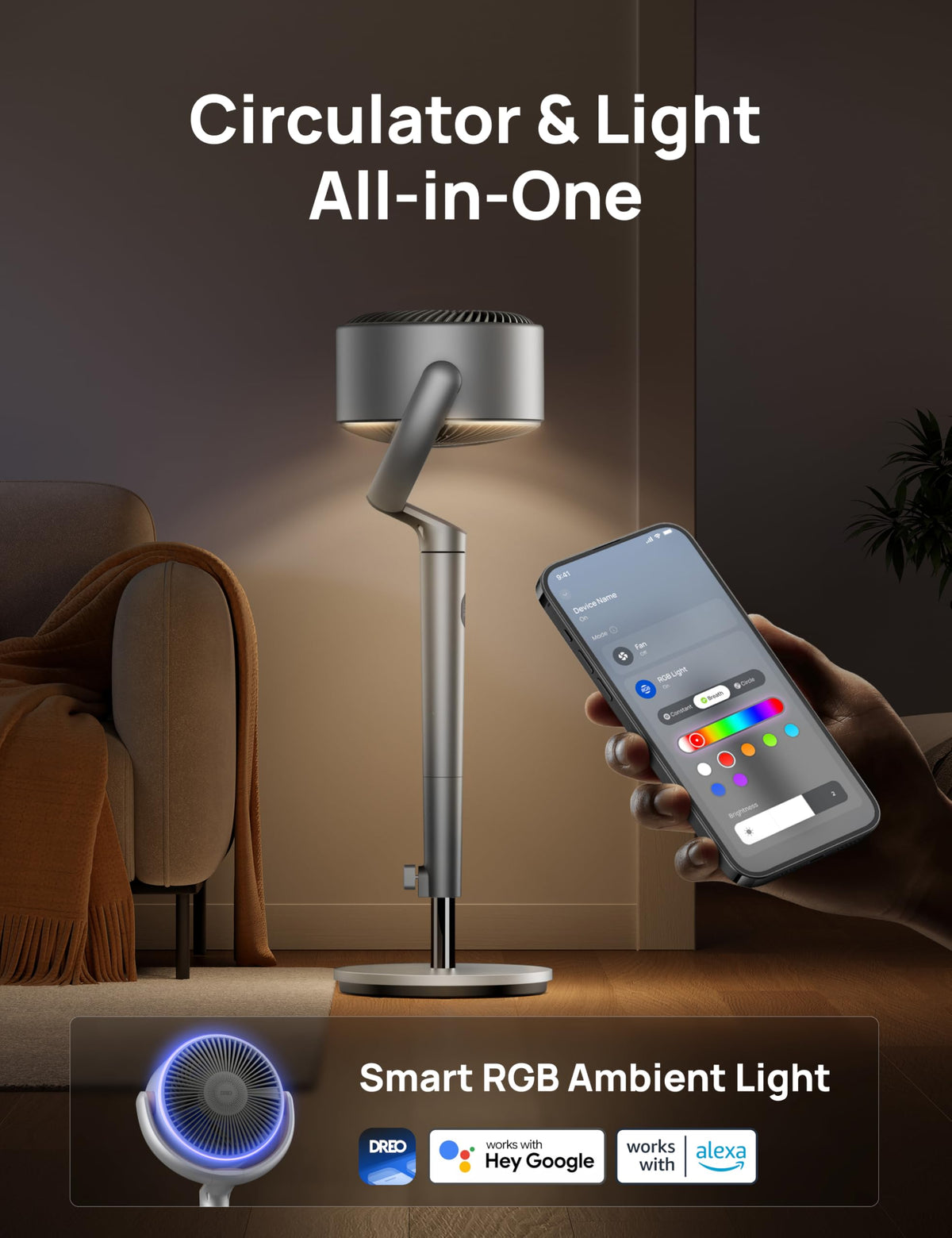 DREO Smart Fans for Bedroom, Silver