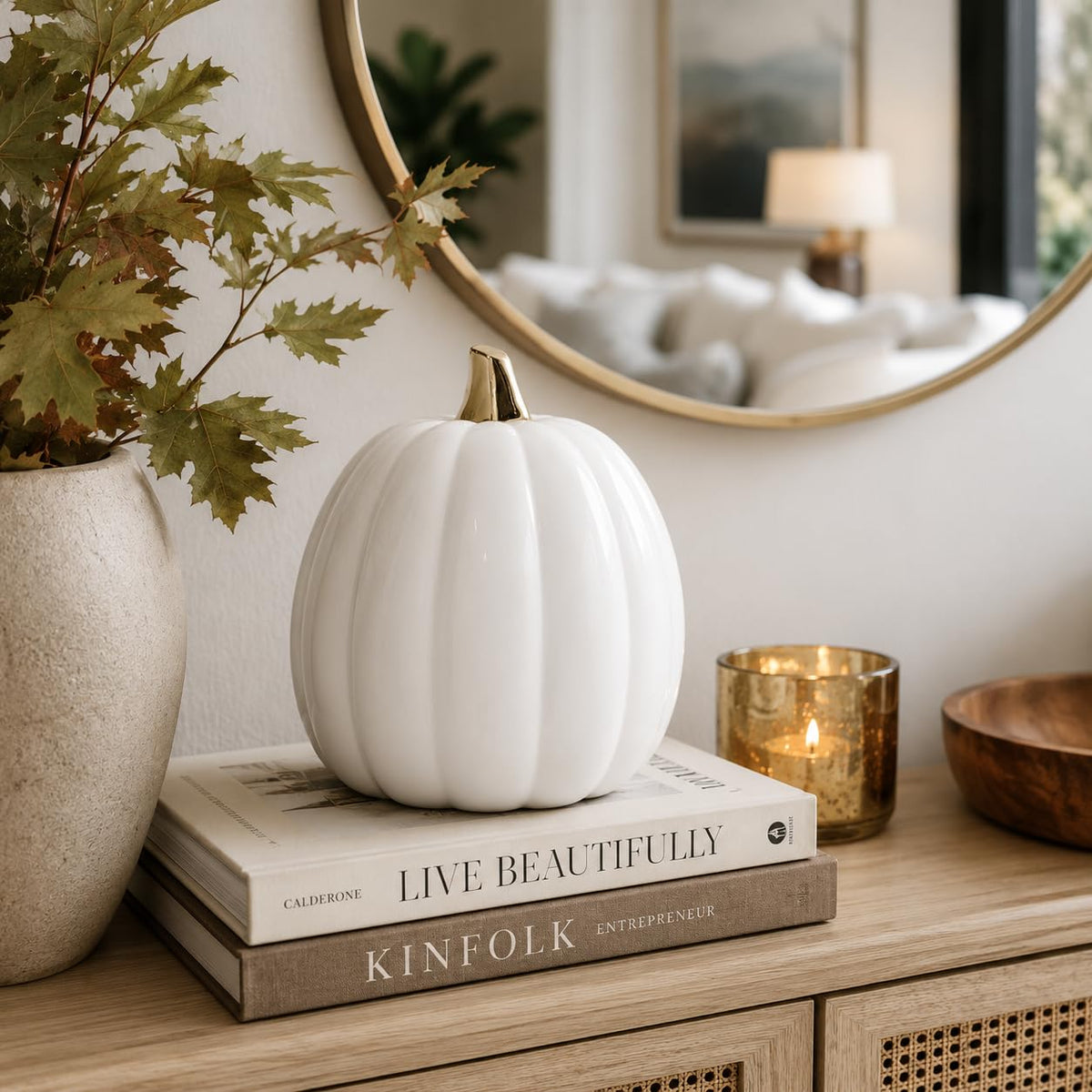Pearhead White Ceramic Pumpkin, Small