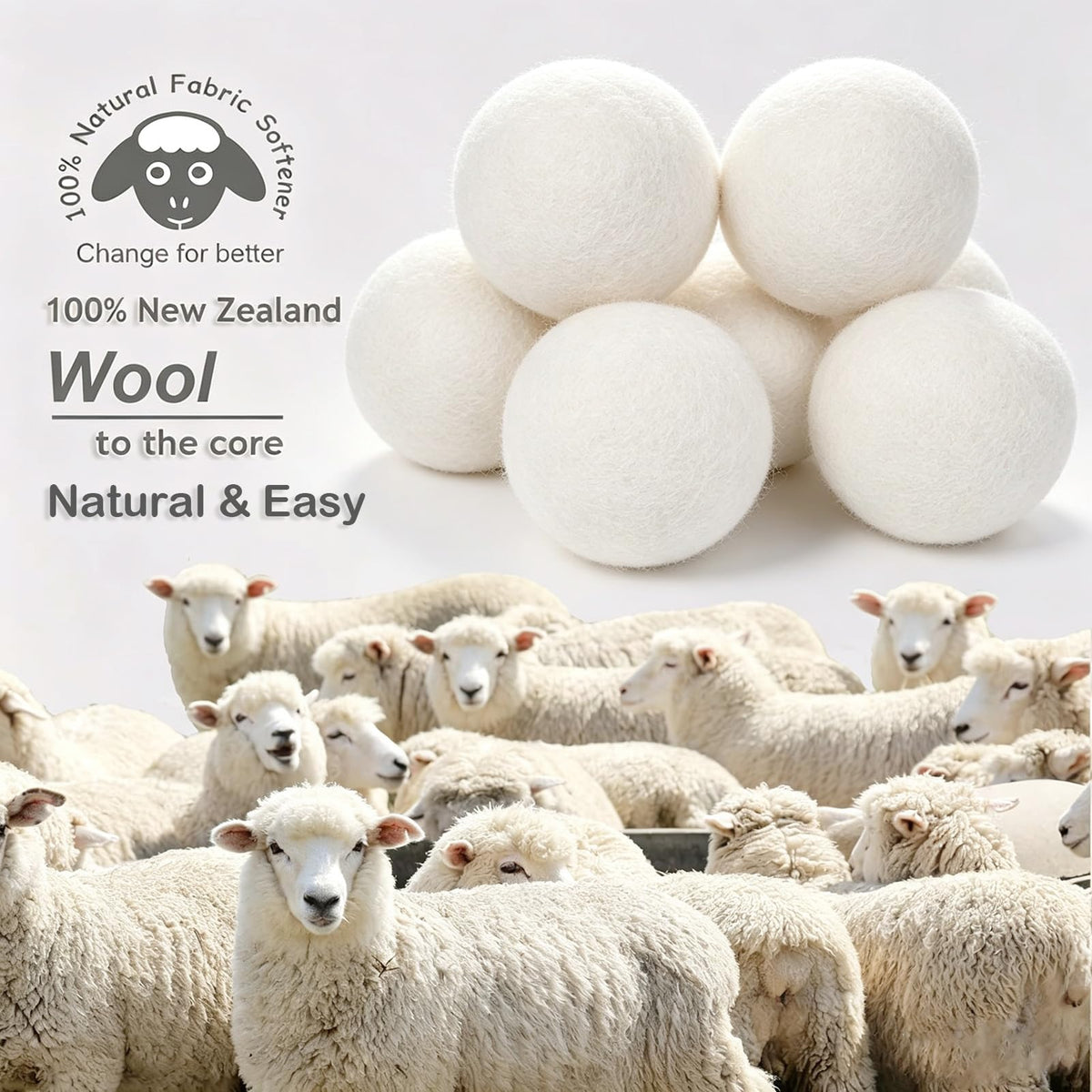 Budieggs Organic Wool Dryer Balls, XL, 6 Pack