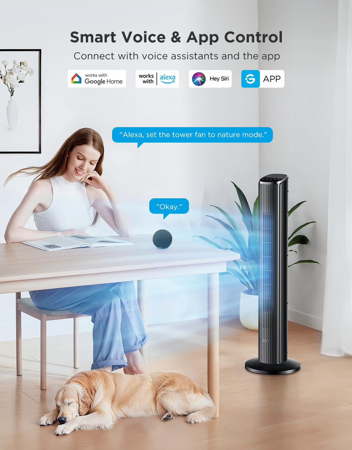 GoveeLife Black Tower Fan for Bedroom