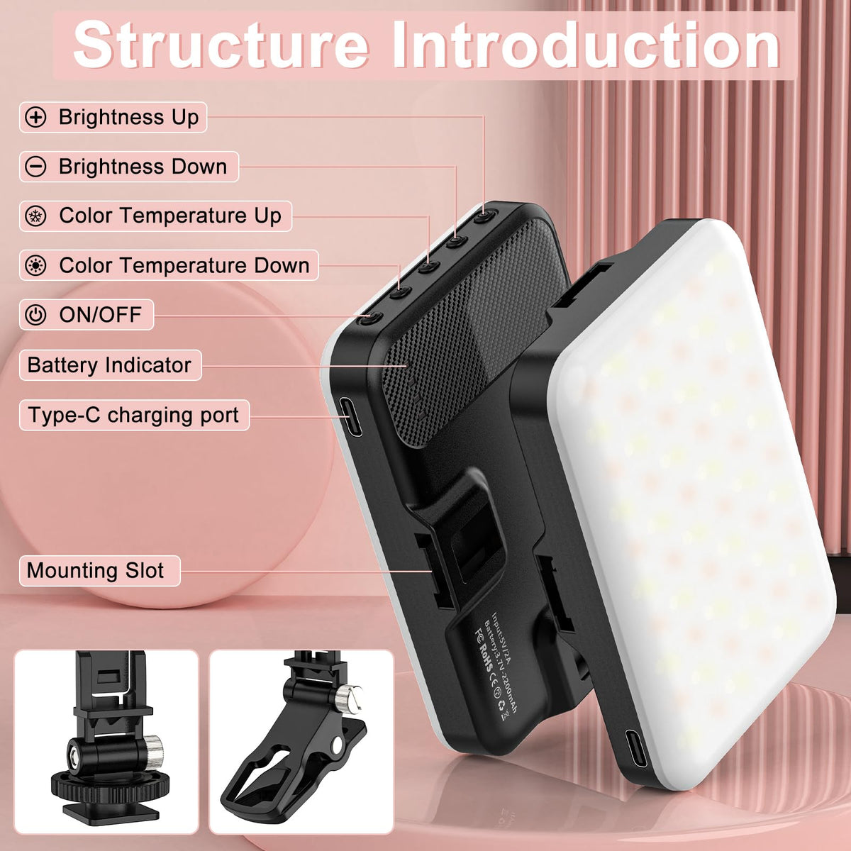 Anautin Rechargeable 60 LED Clip-On Selfie Light, Black