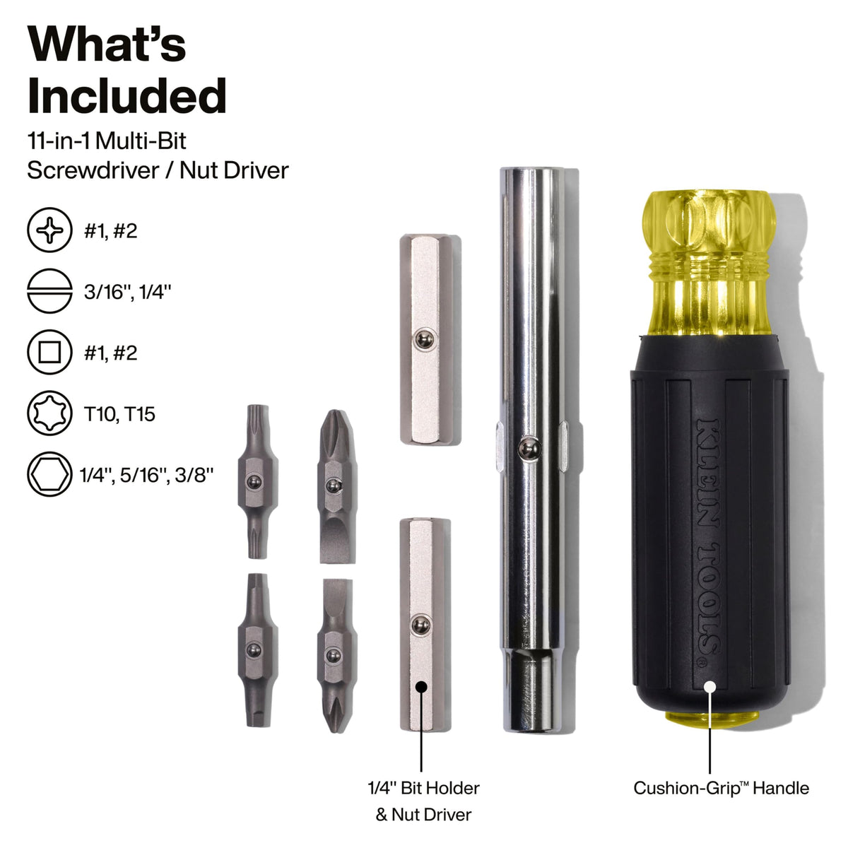 Klein Tools 32500 11-in-1 Screwdriver/Nut Driver Set, 8 Bits