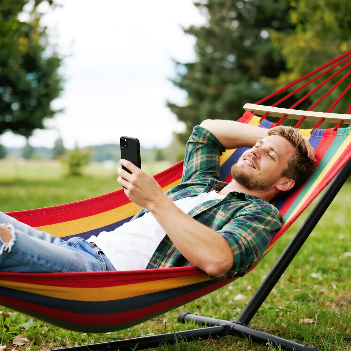 MOSFiATA Canvas Camping Hammock with Spreader Bars, 550 lb