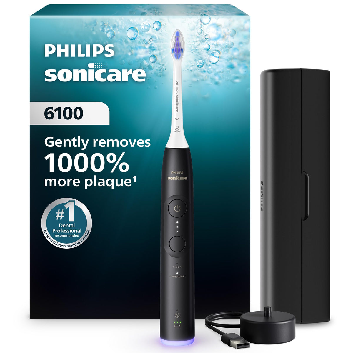 Philips Sonicare 6100 Series Electric Toothbrush, Black, HX7401/06