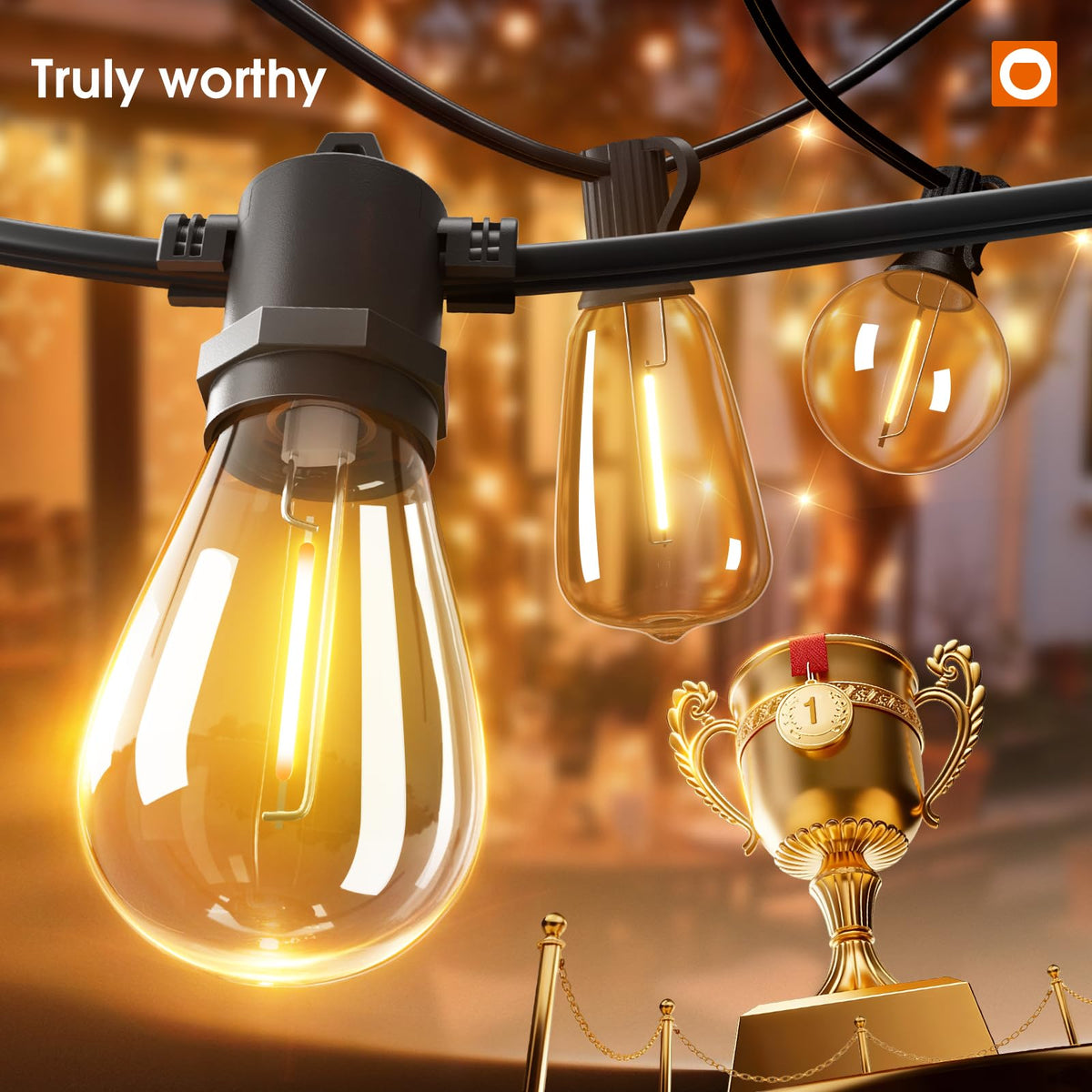 addlon 50 ft LED Outdoor String Lights with 17 Shatterproof Bulbs