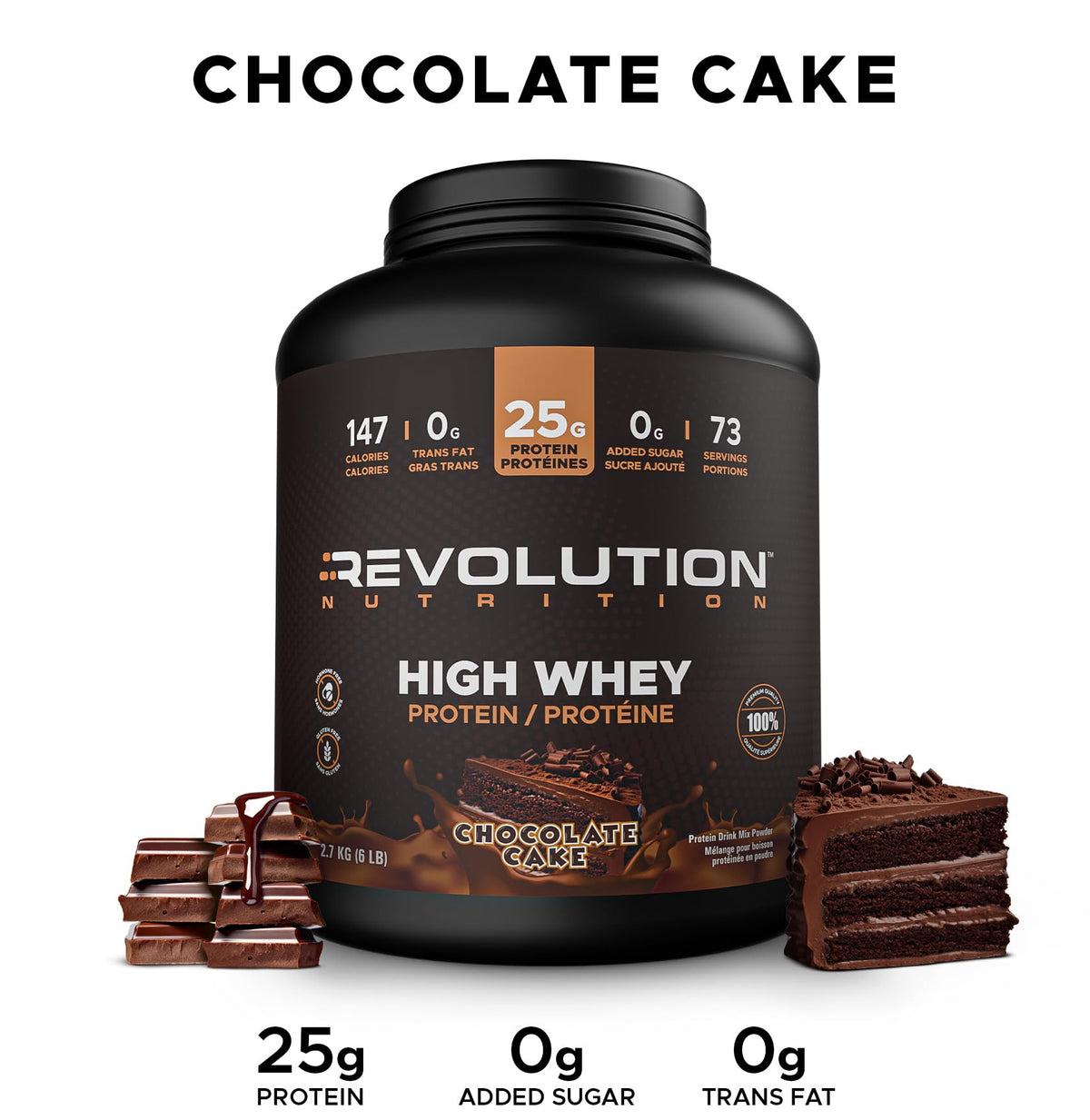 Revolution Nutrition High Whey Protein, Chocolate Cake, 2.7kg