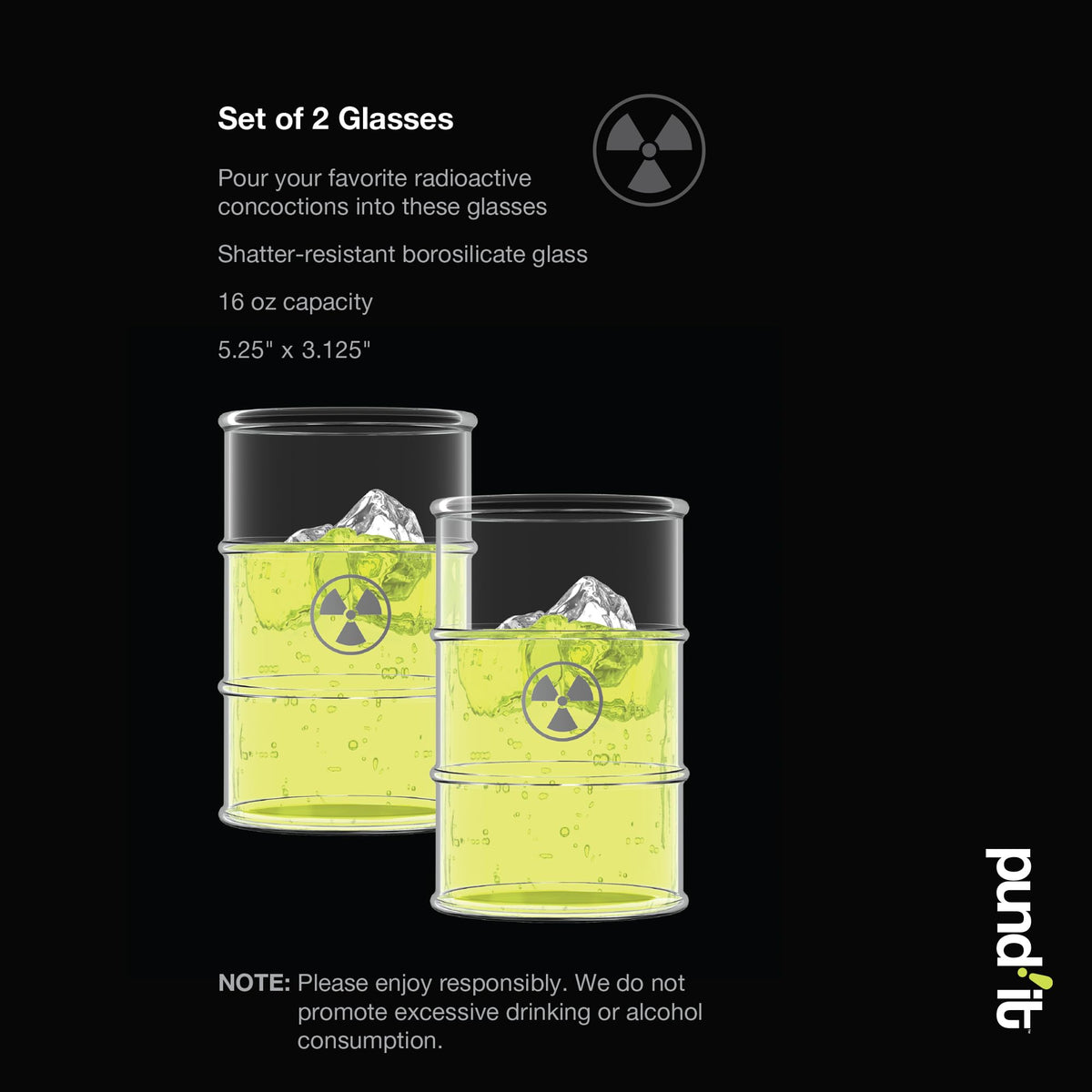 Pund'it Polluted Shatter Resistant Drink Glasses, Set of 2, 16oz