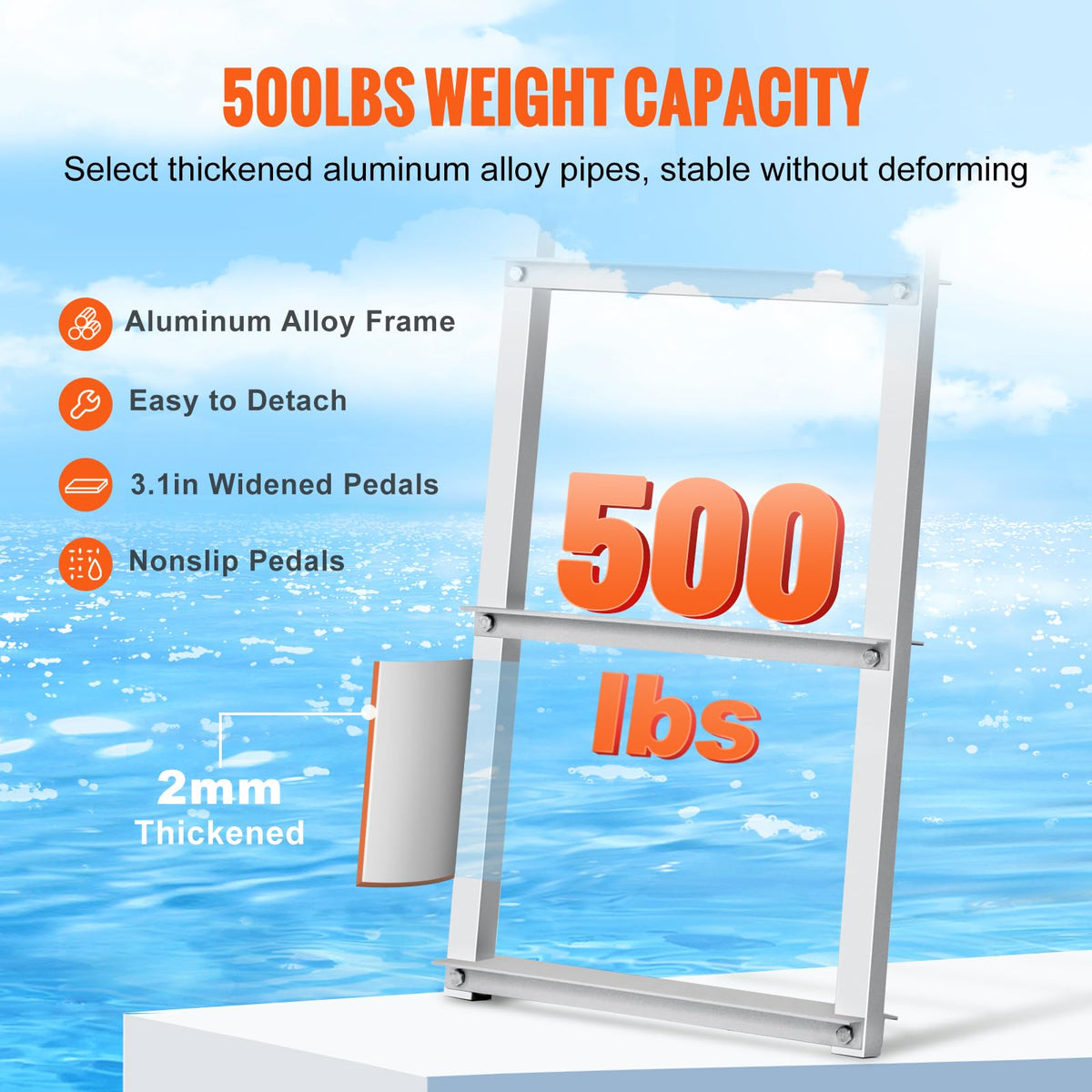 VEVOR Removable Aluminum Dock Ladder, 3 Steps, 500 lbs