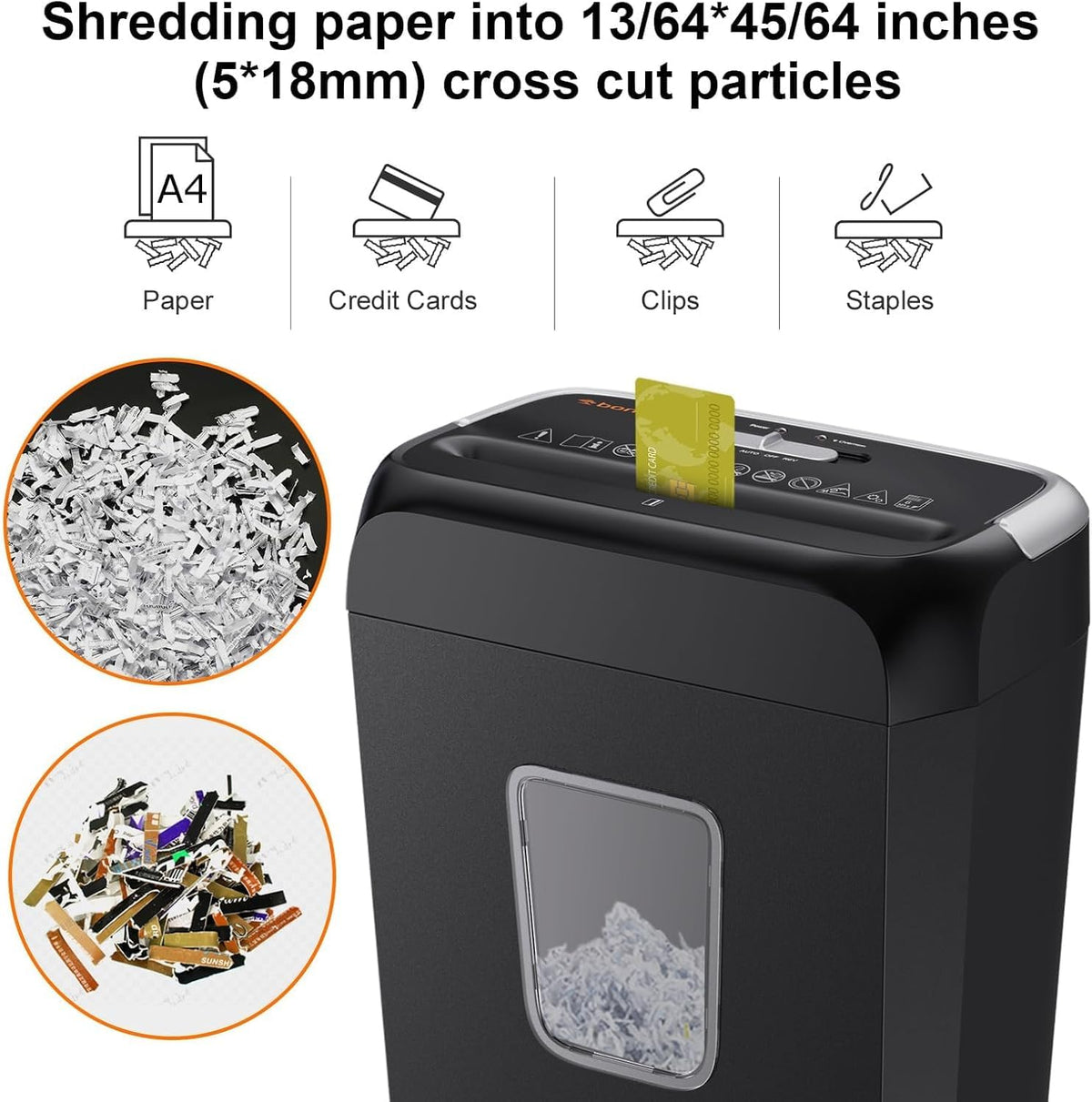 Bonsaii C237-B 6-Sheet Crosscut Paper Shredder, 3.4 Gal