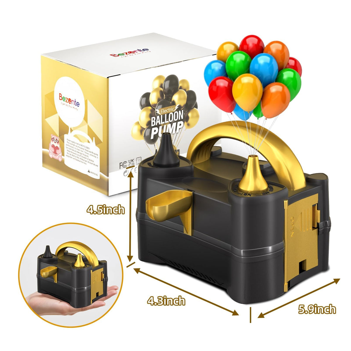 Bezente Electric Balloon Pump, Portable, Dual Nozzle