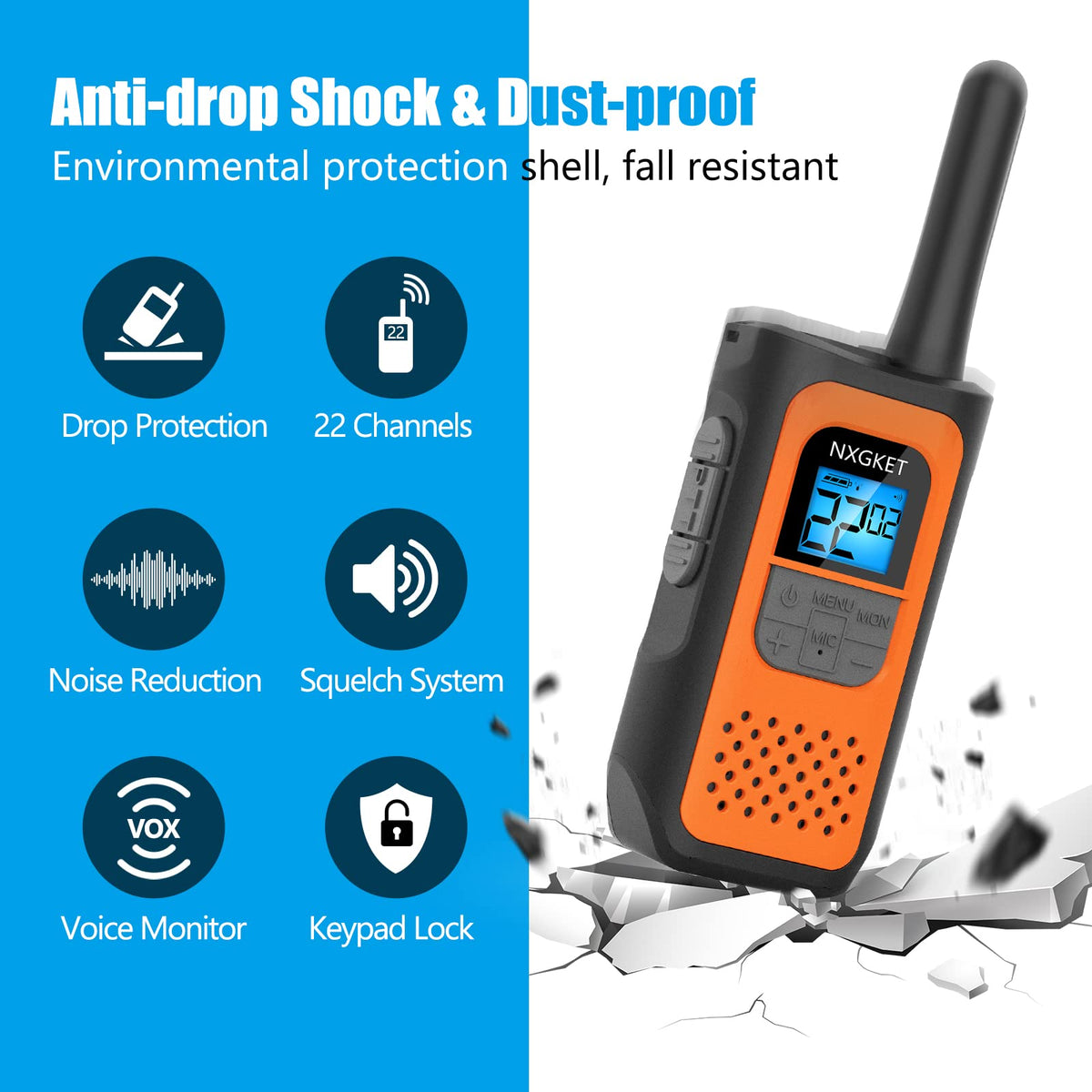 NXGKET Rechargeable Kids' Walkie Talkies, 22 Channels (4 Pack)