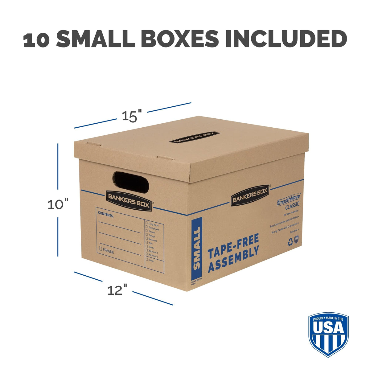 Bankers Box SmoothMove Moving Boxes, 10" x 12" x 15" (10 Pack)