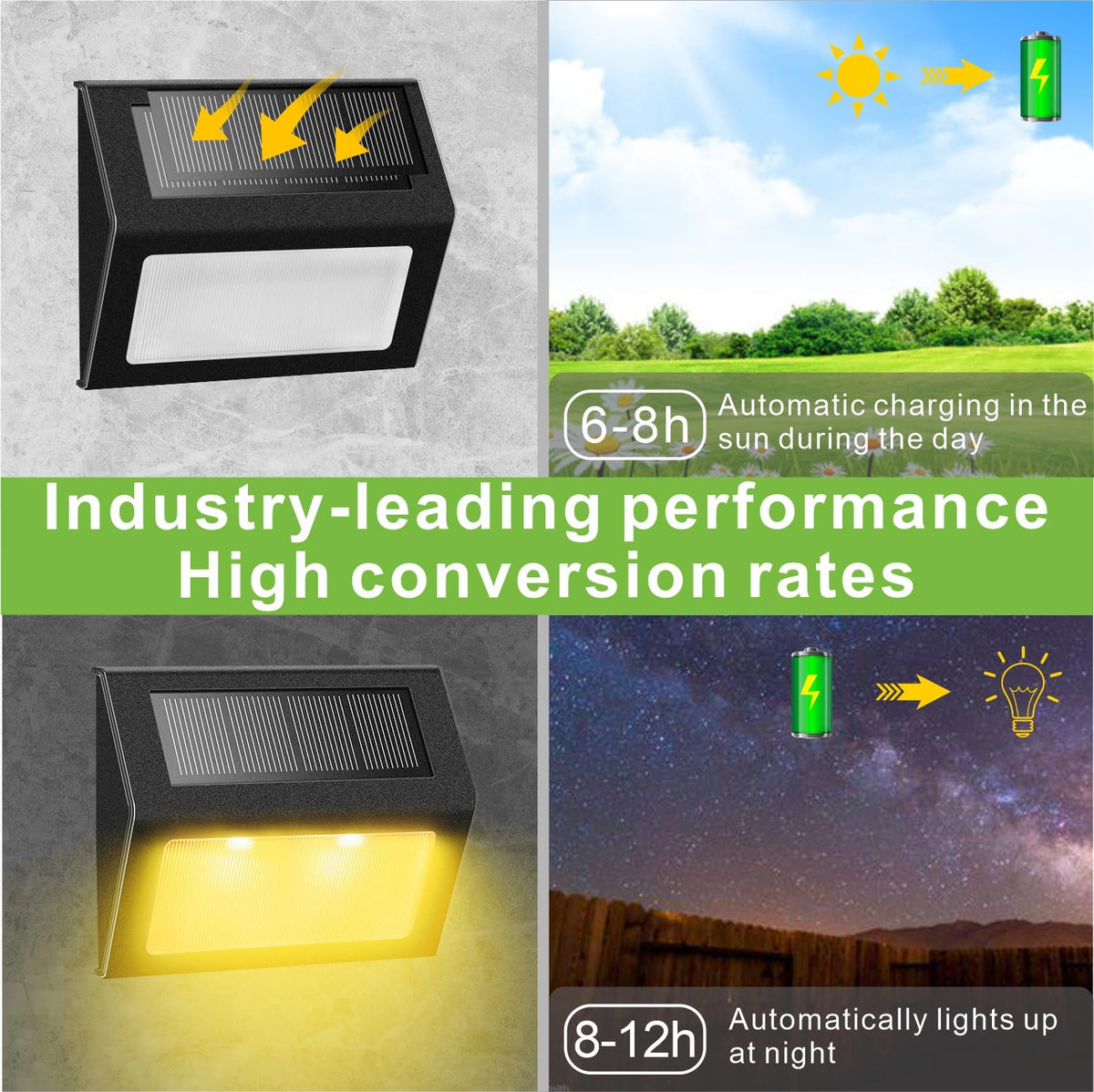 Solar LED Step & Deck Lights, Black (6 Pack)