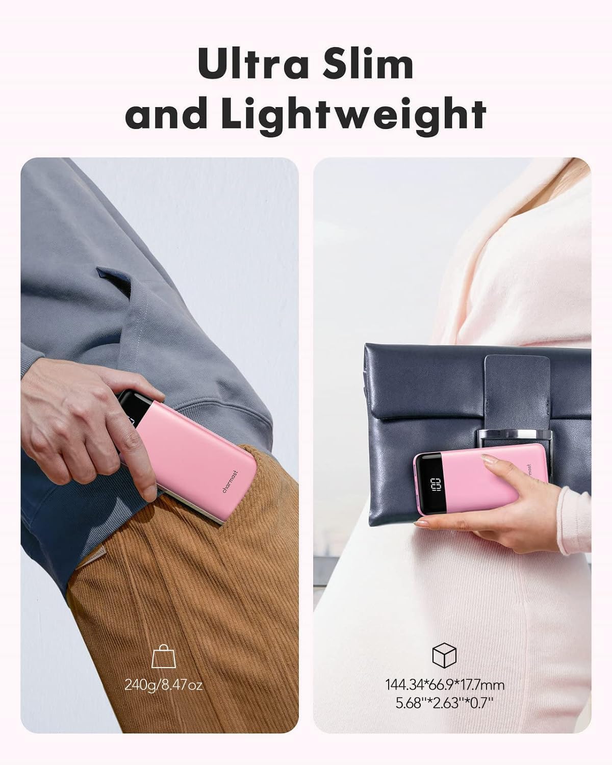 Charmast Power Bank with Built-In Cables, 10000mAh