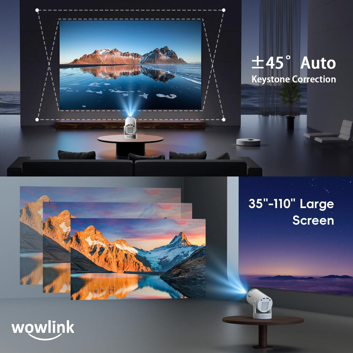 Mini Projector with WiFi 6 & Bluetooth 5.4, 4K Support, White