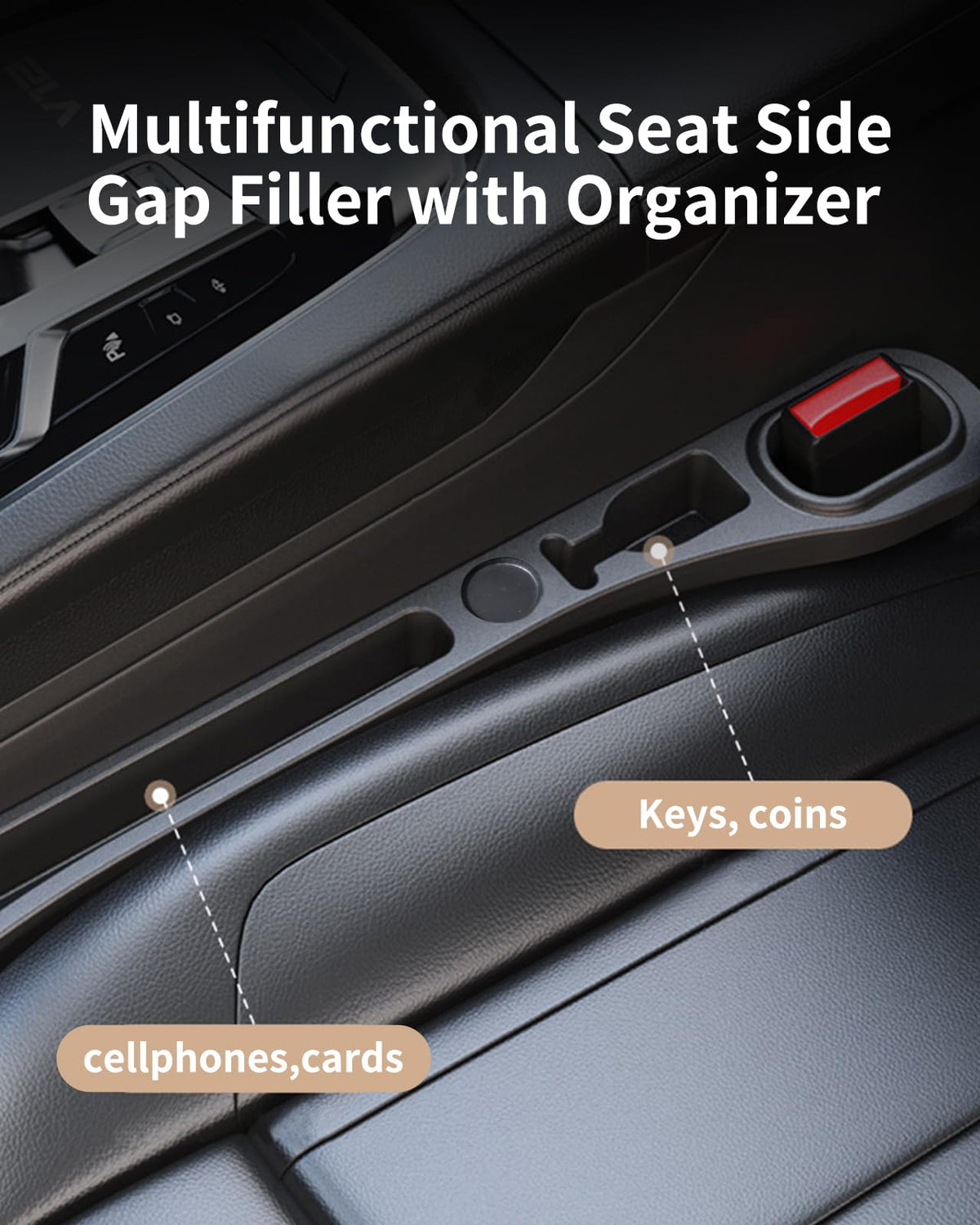 MBERFITU PU Leather Car Seat Gap Filler, 2-Pack, Black