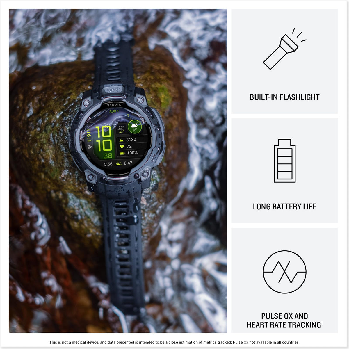 Garmin Instinct 3 AMOLED GPS Smartwatch, Black, 45mm