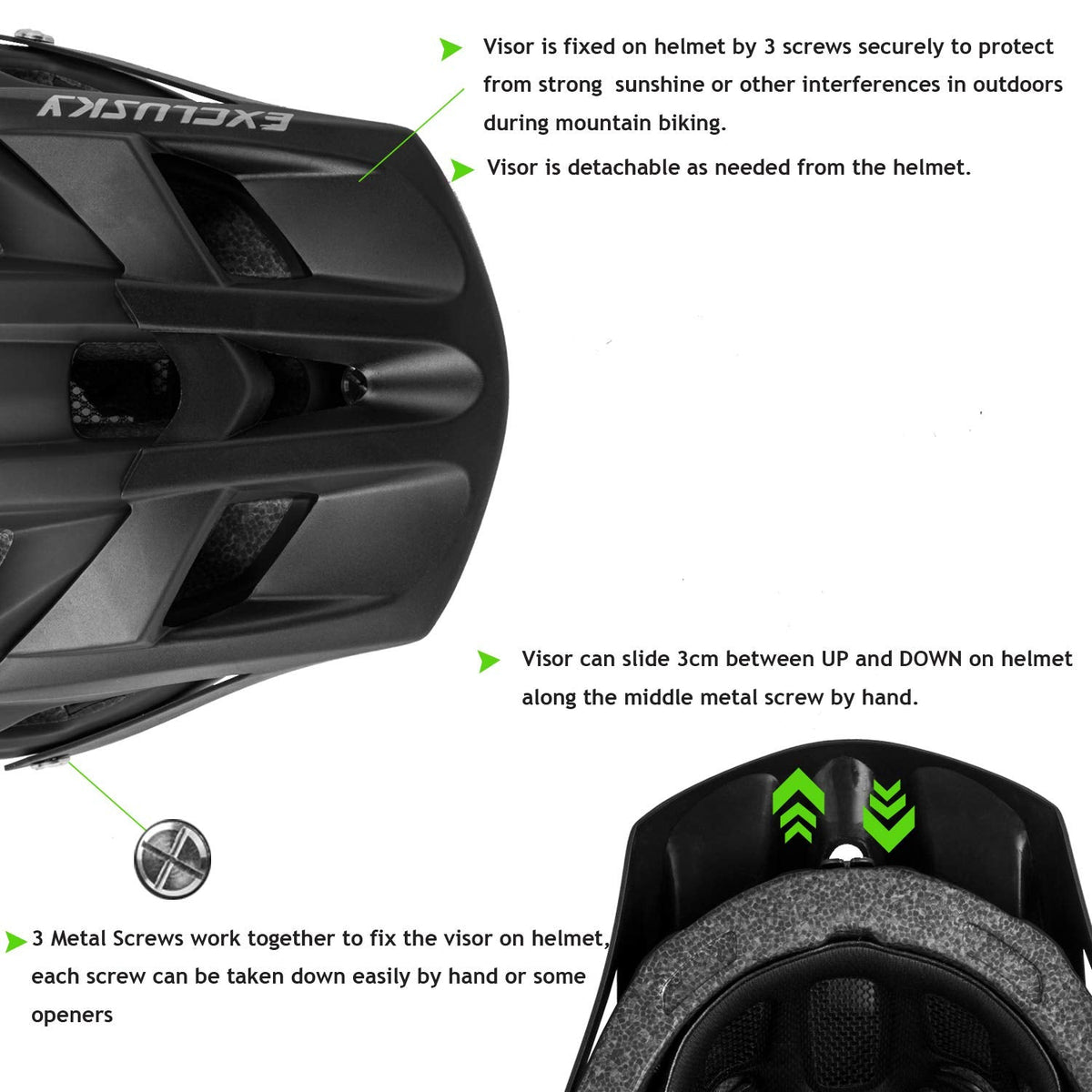 Exclusky Adjustable Mountain Bike Helmet, 56-61 cm