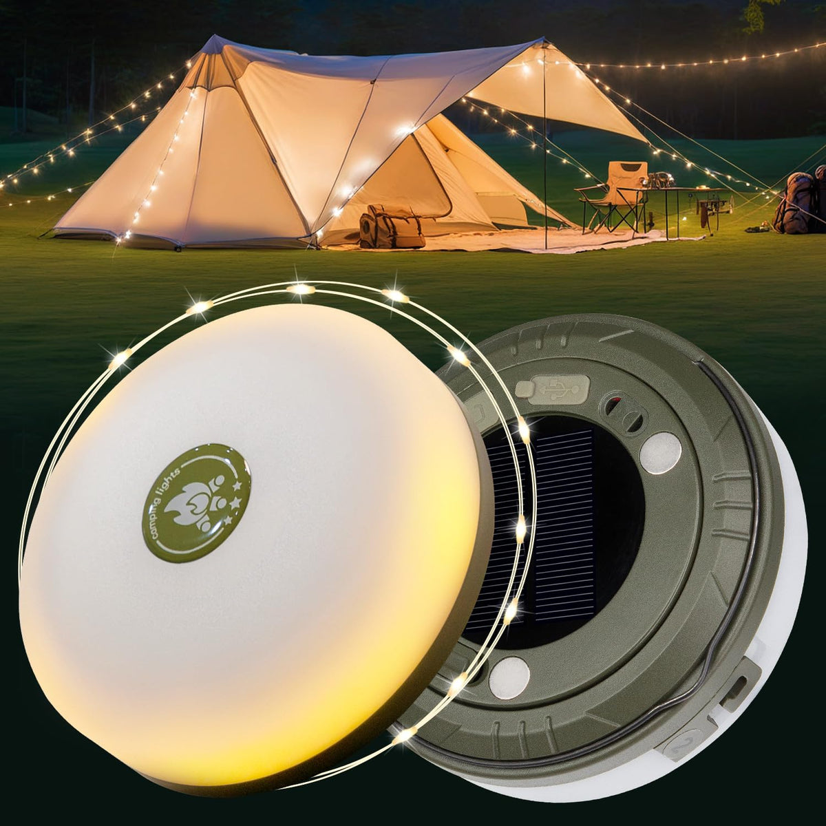 HAMLITE 4-in-1 Solar Camping String Lights, 32.8 ft