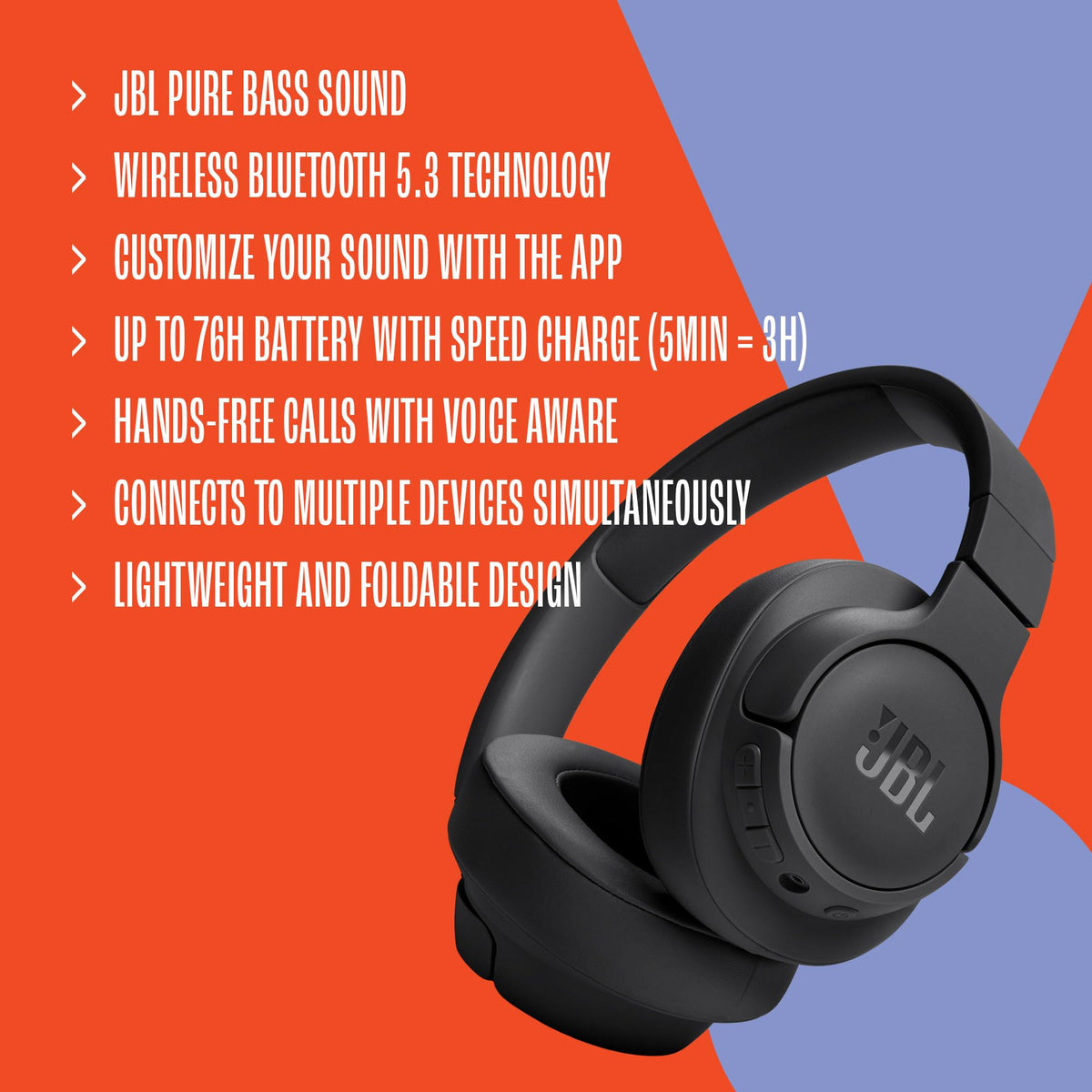 JBL Tune 720BT Wireless Over-Ear Headphones, Lavender