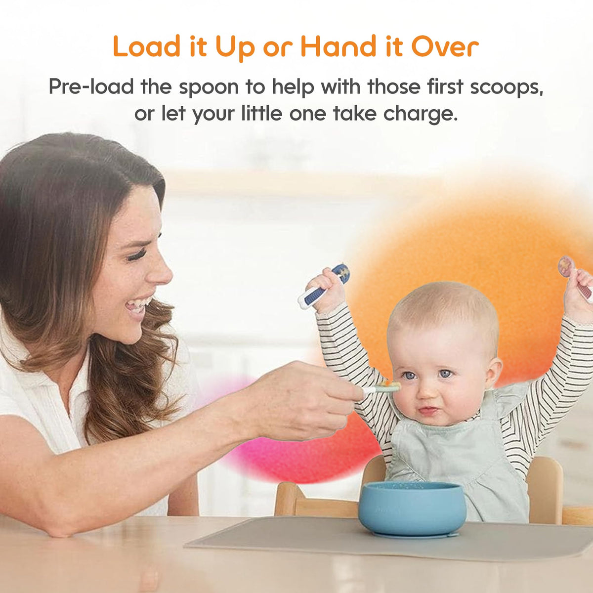 NumNum Pre-Spoon GOOtensils Baby Spoons, Blue/Orange (2 Pack)