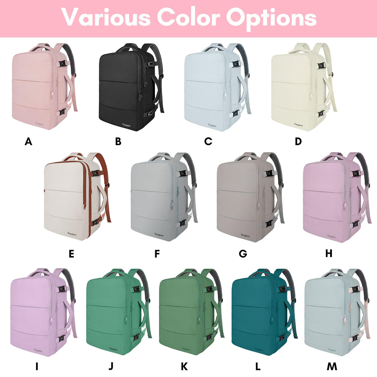 Taygeer Travel Carry On Backpack for Women, 15.6 inch, Pink