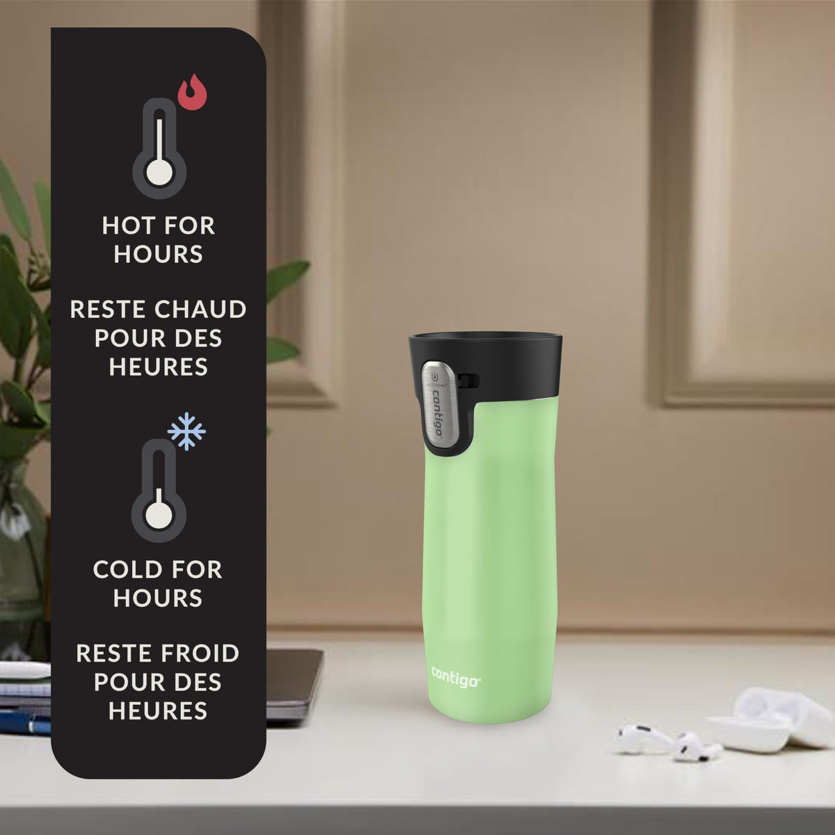 Contigo West Loop 3.0 Stainless Steel Travel Mug, 16oz, Cucumber