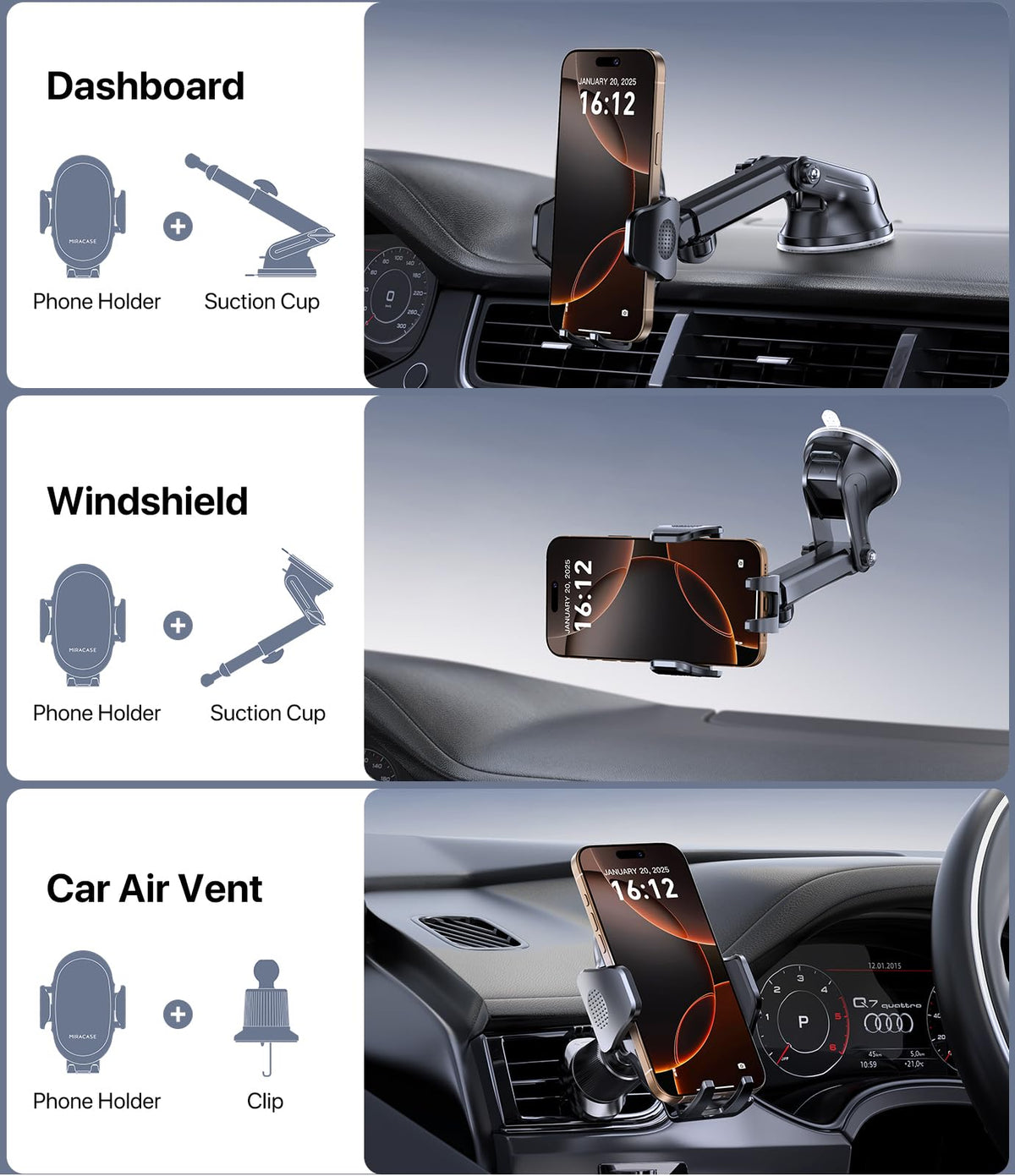 Miracase 4-in-1 Car Phone Mount with Suction Cup