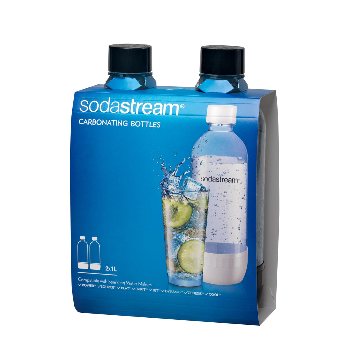 SodaStream 1 L Classic Bottles, Black (2 Pack)